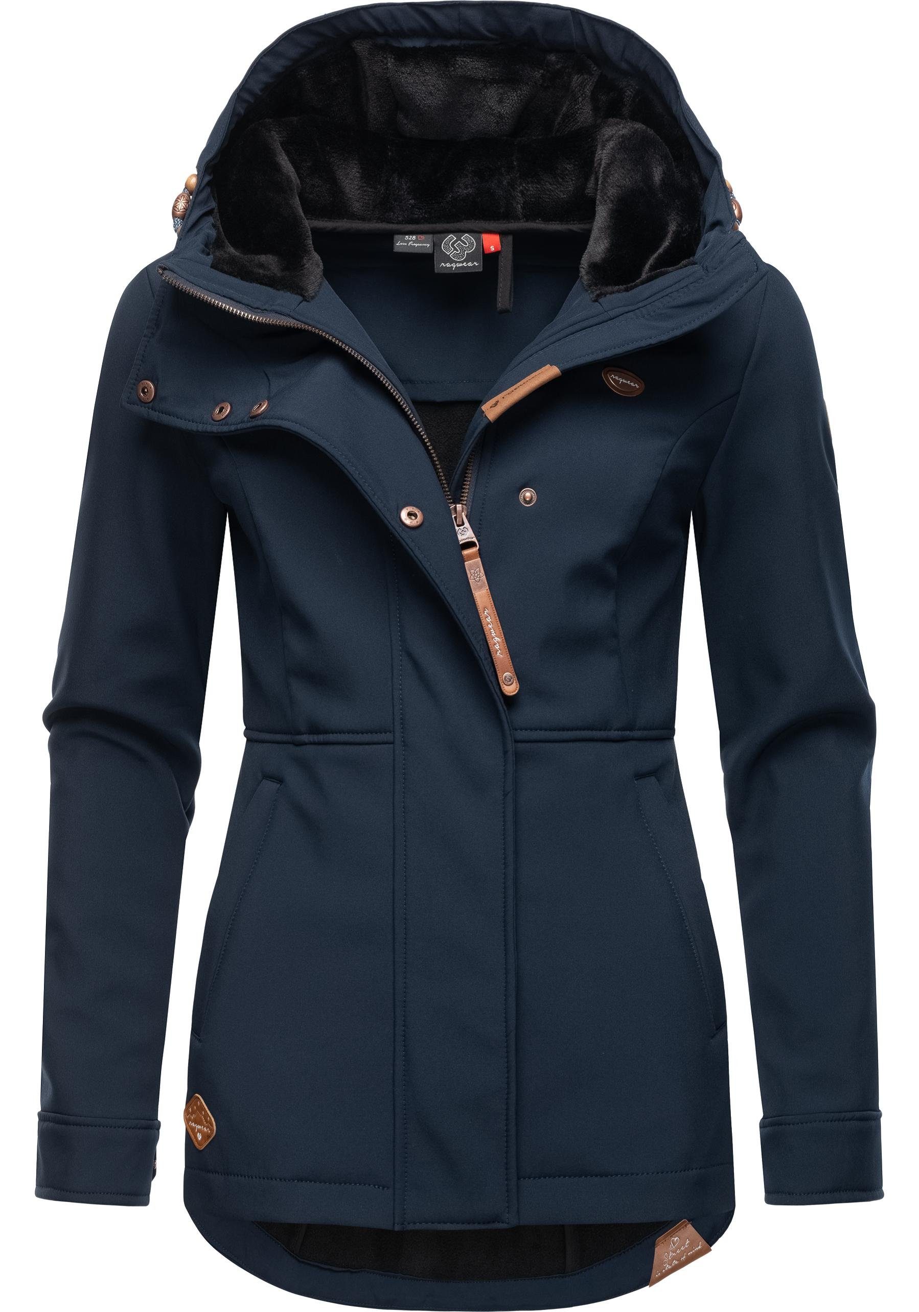 Softshelljacke Damen Yba sportliche Ragwear mit navy Outdoorjacke Kapuze