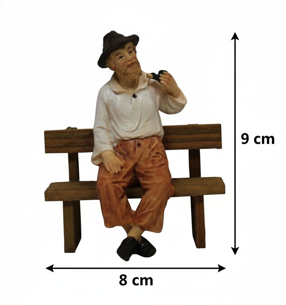 ZICOM Krippenfigur Großvater sitzend auf Bank Pfeife Polyresin handbemalt 10–11 cm (Set, 2-teilig)