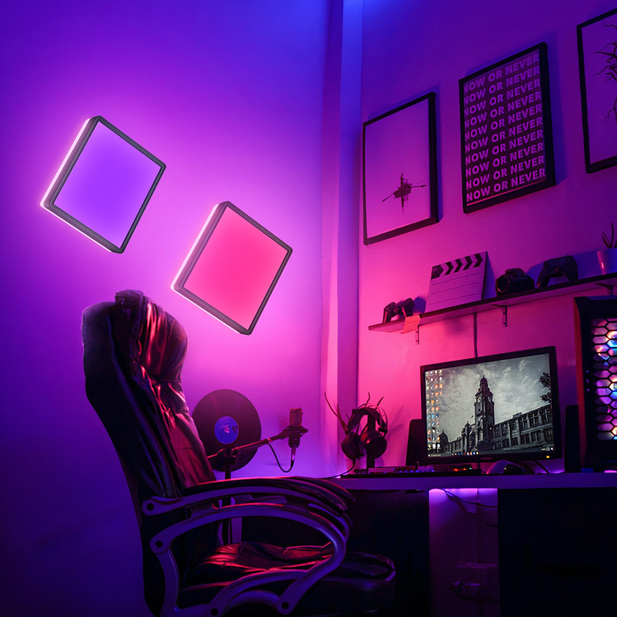 B.K.Licht Deckenleuchte LED Deckenlampe dimmbar Wohnzimmer Fernbedienung Backlight schwarz, Fernbedienung, LED fest integriert, 4000K - neutralweiß, RGB-Farbwechsler, RGBW Panel eckig 29x29cm flach 15W 1850lm 230V Memory Büro - BKL1551