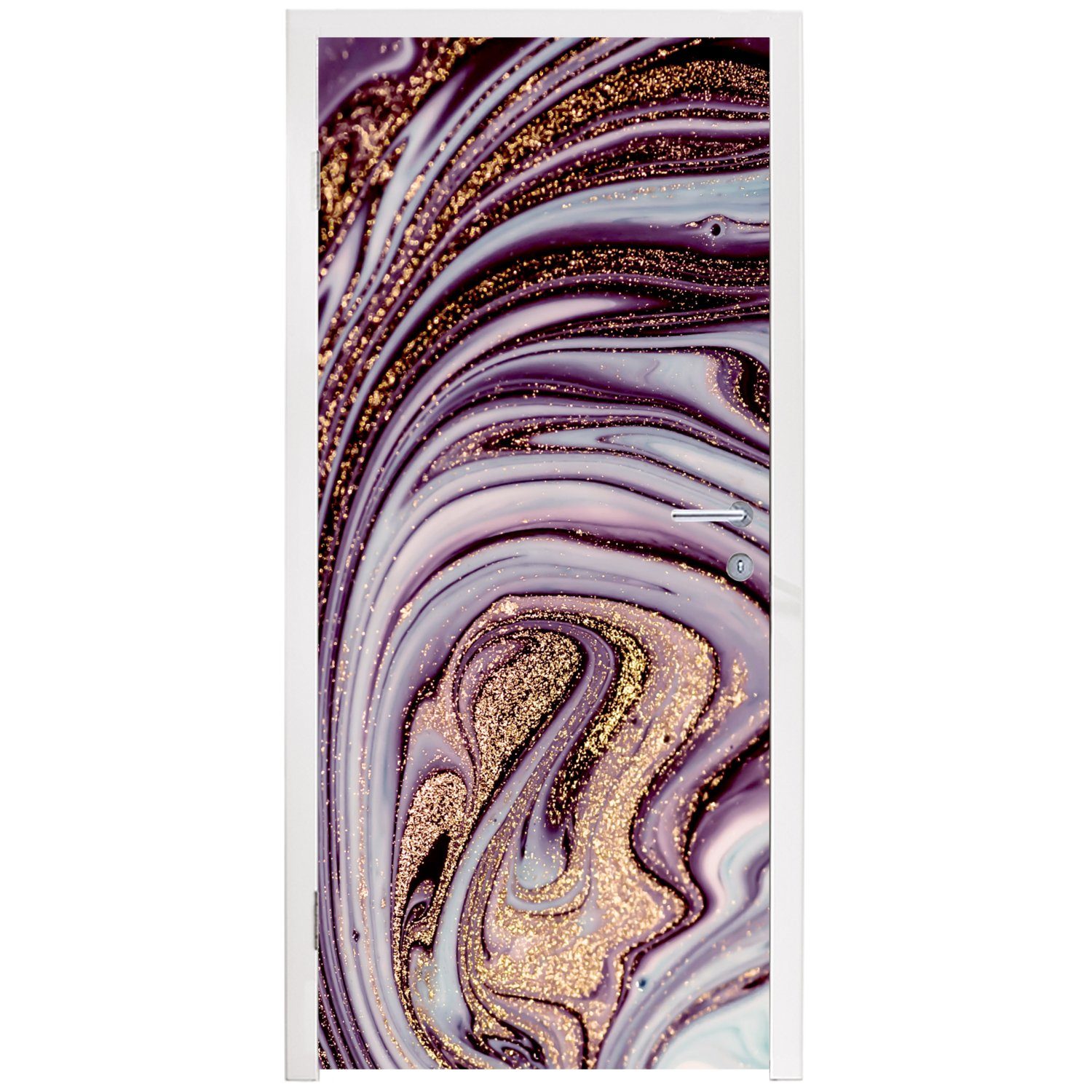 MuchoWow Türtapete Marmor - Glitter cm - 75x205 bedruckt, St), für Rosa Fototapete - - (1 - Türaufkleber, Marmoroptik Gold Tür, Luxus, Matt