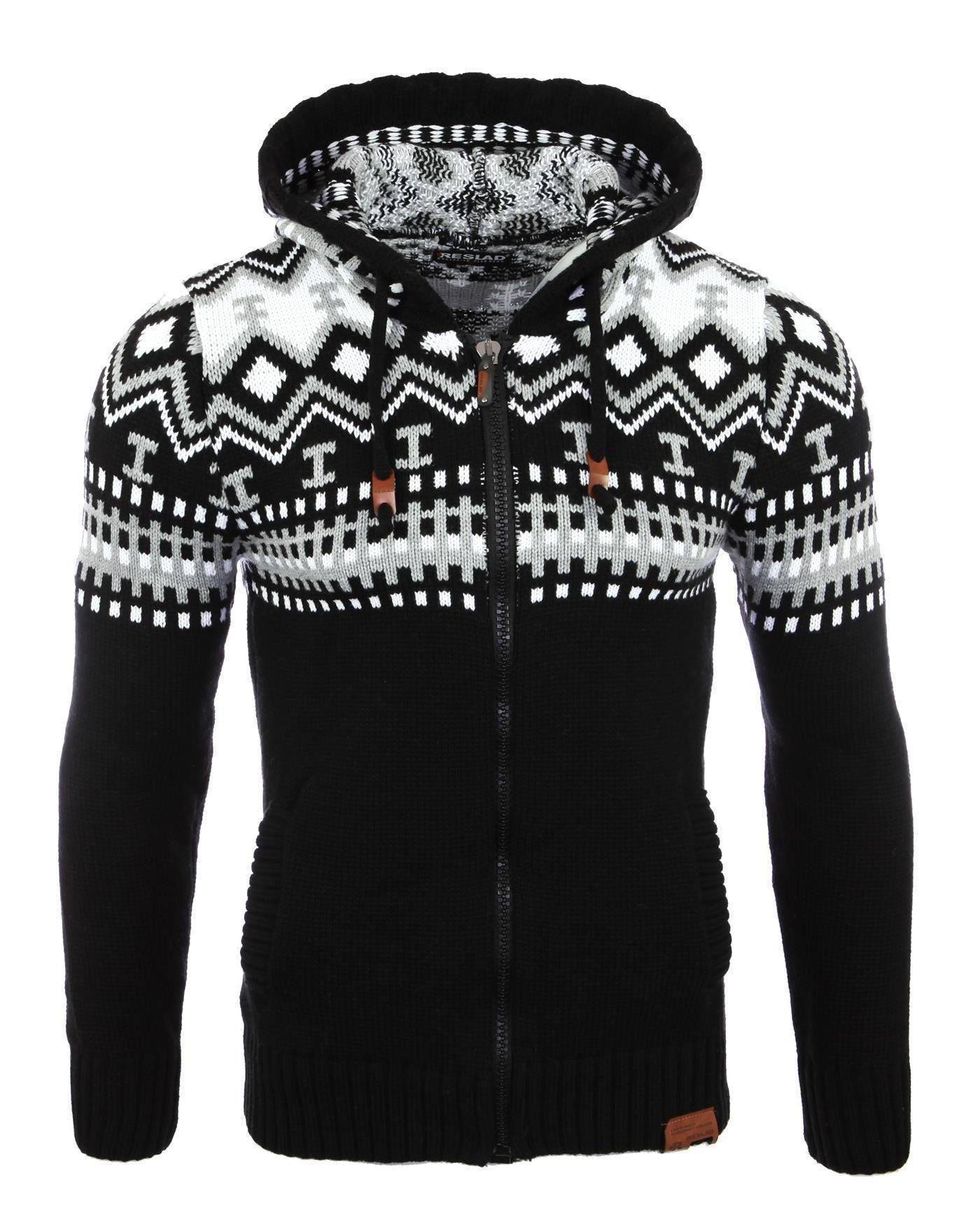 Reslad Strickpullover Reslad Herren Grobstrick Norweger Winter Strickjacke mit Kapuze RS-310 (1-tlg) Strickjacke Zipper Hoodie