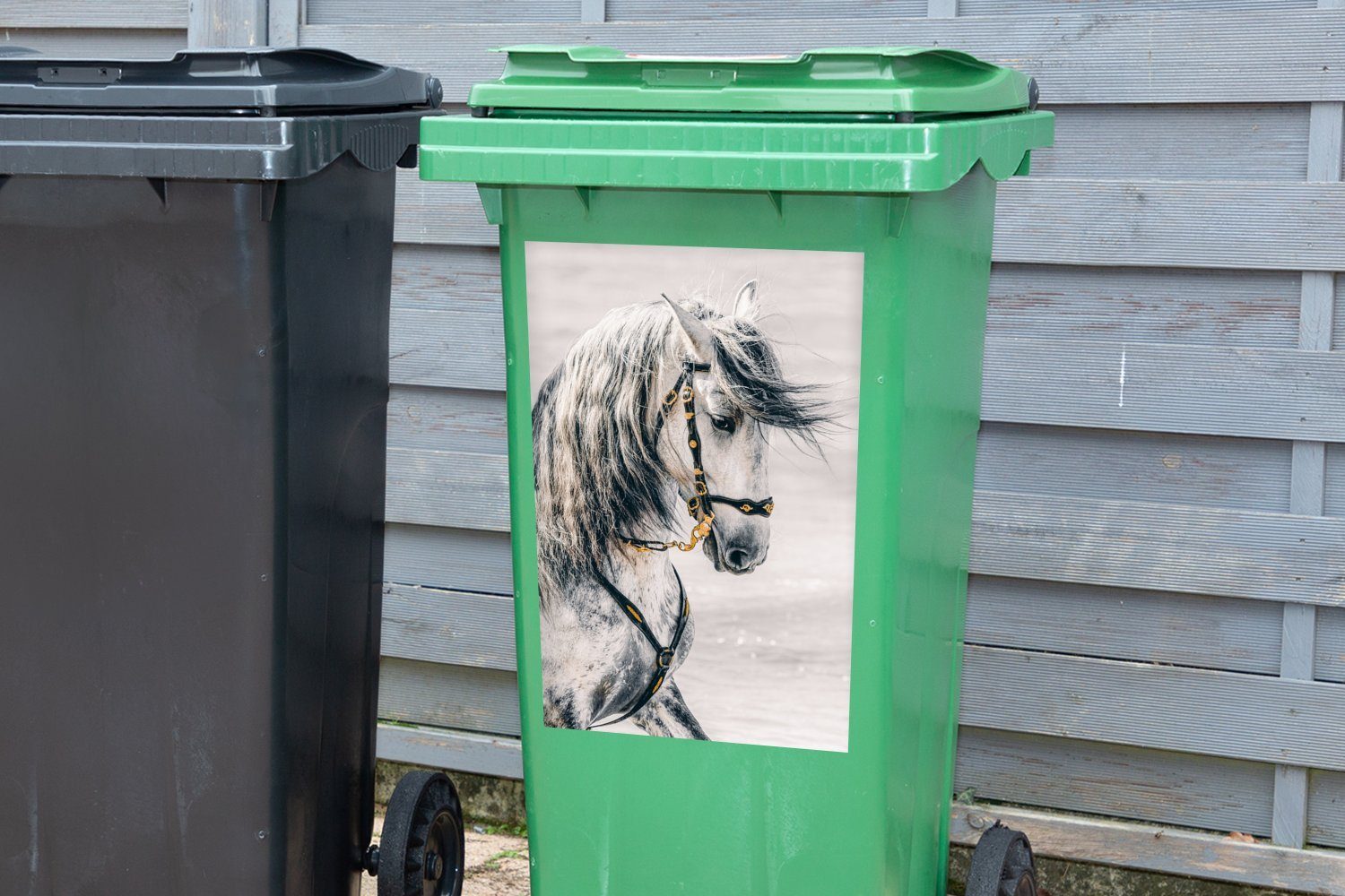 Abfalbehälter (1 - St), Pferd Container, MuchoWow Wandsticker Sticker, Gold - Halfter Mülltonne, Mülleimer-aufkleber,