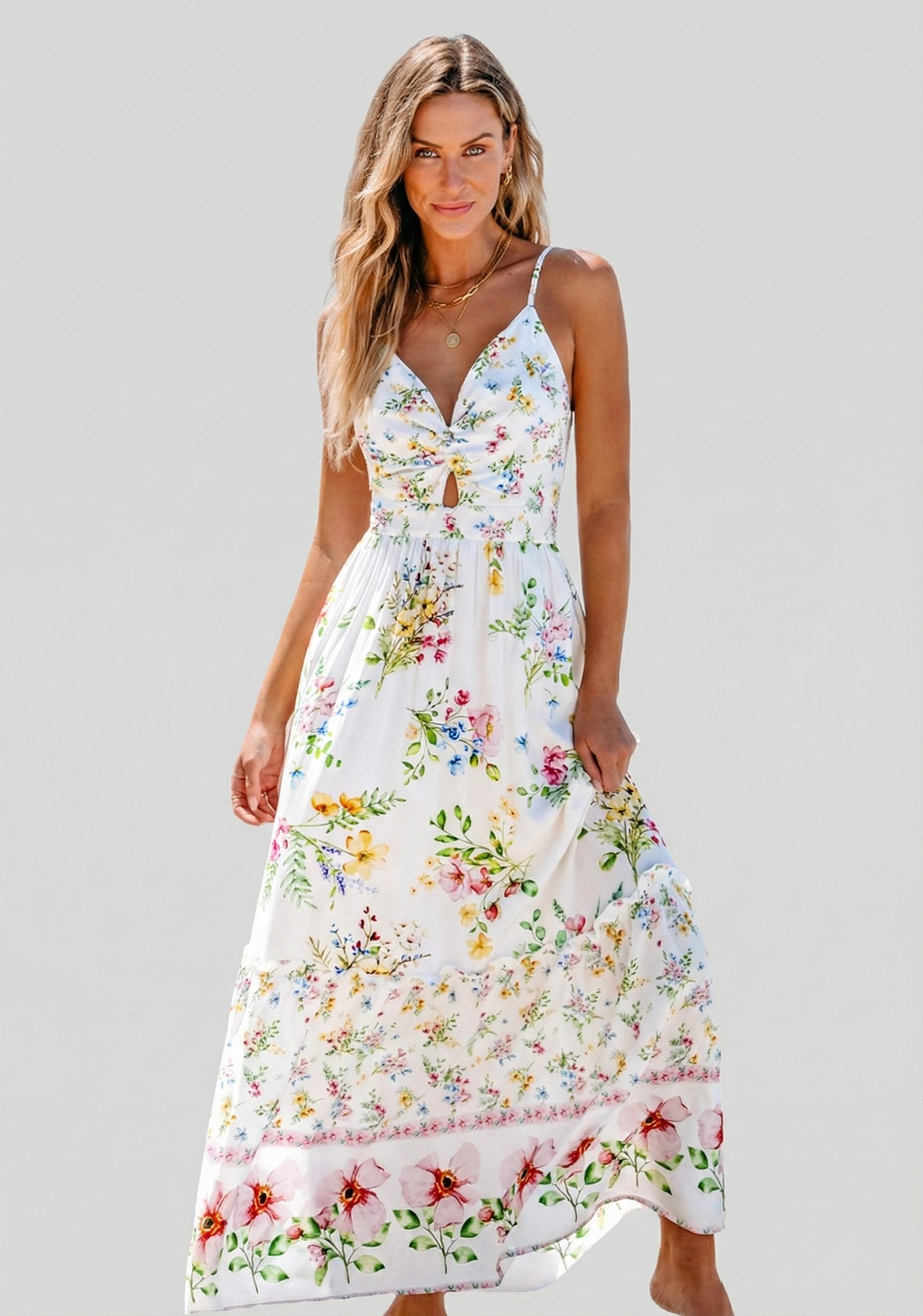 Cupshe Maxikleid Ärmelloses Oberteil mit floralem Print Gedrehtem V-Ausschn günstig online kaufen