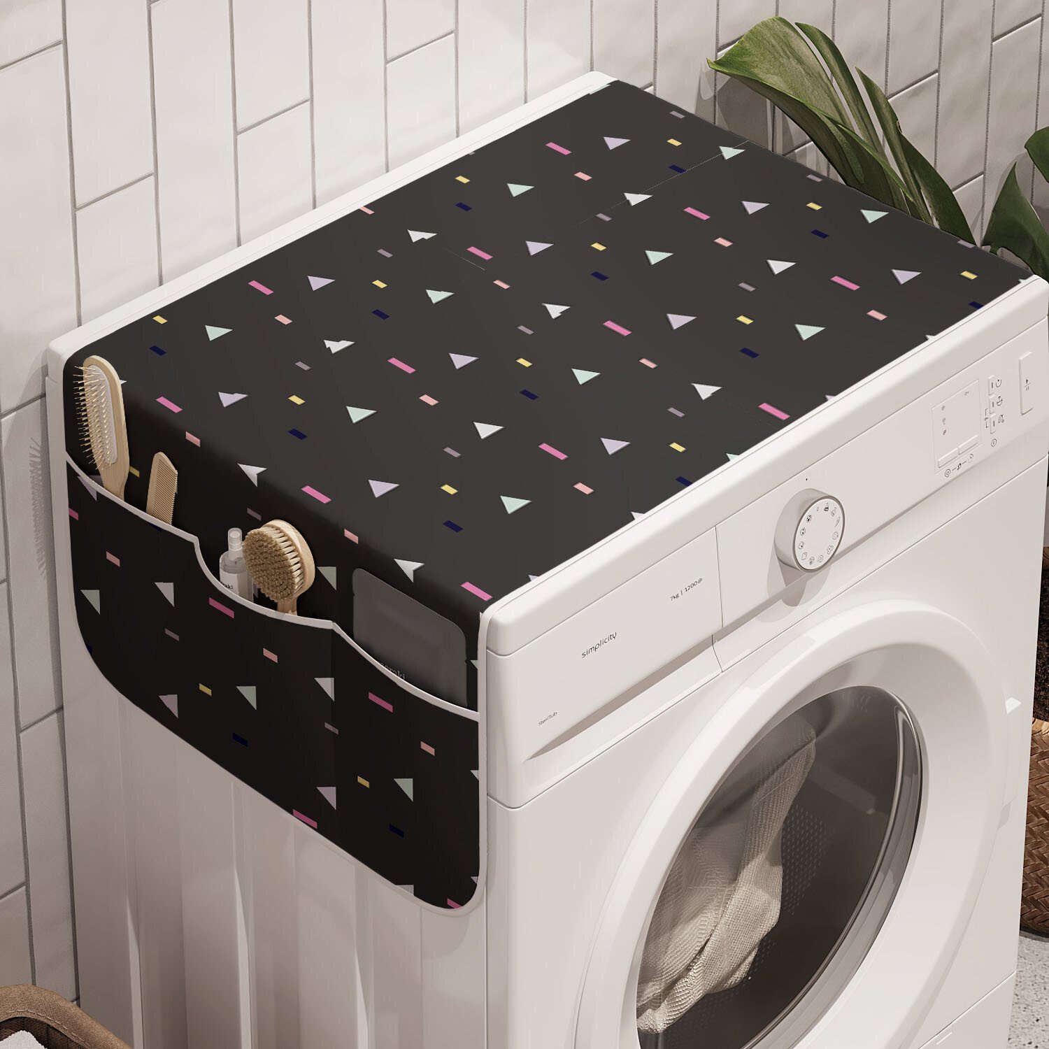 Abakuhaus Badorganizer Anti-Rutsch-Stoffabdeckung für Waschmaschine und Trockner, Geometrisch Triangles Farbe Kunst