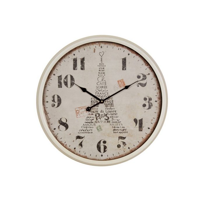 elbmöbel Wanduhr Uhr aus Metall in Weiß mit Eiffelturm (Wanduhr weiß Metall Eiffelturm Paris Uhr Landhaus Shabby Chic antik Look groß)