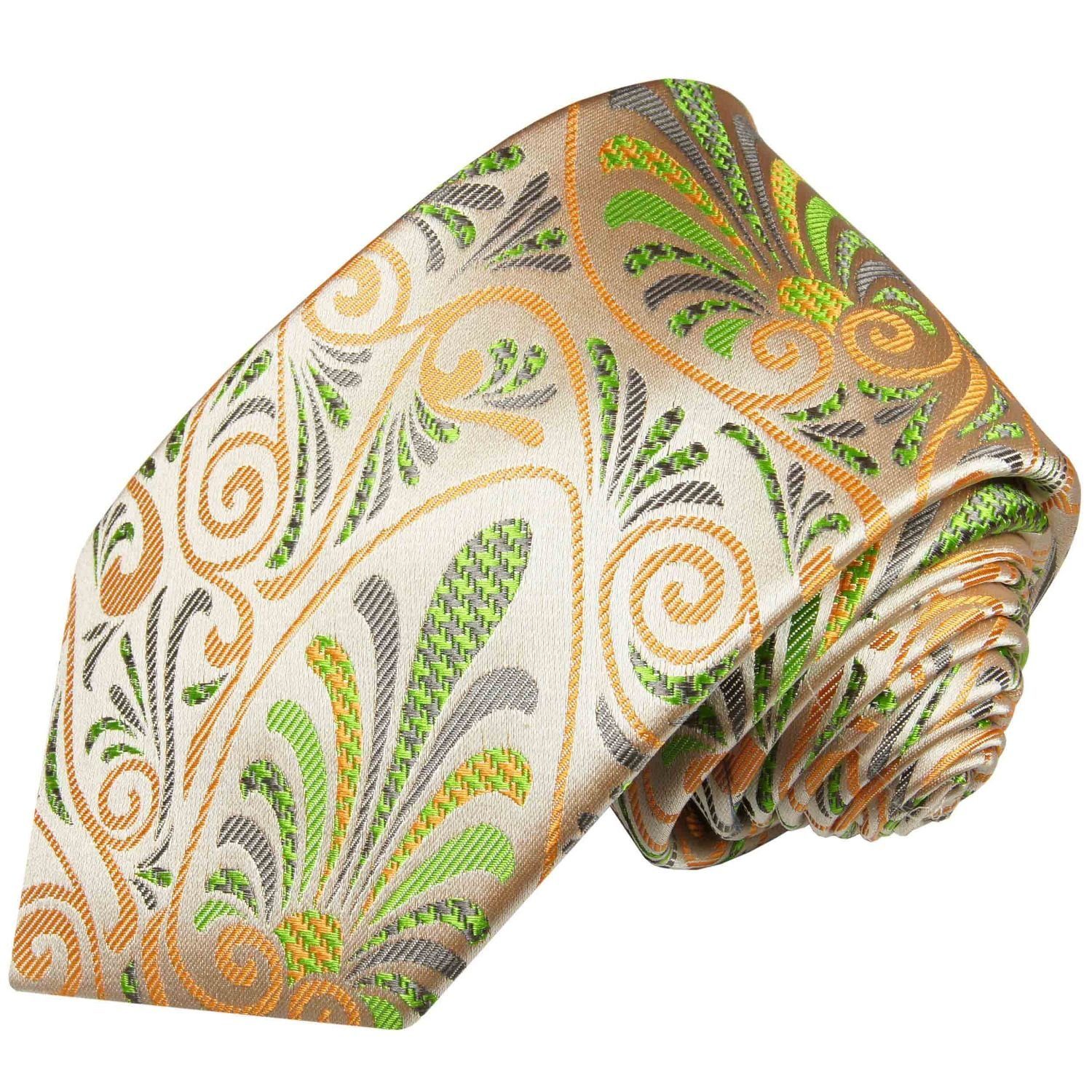 Paul Malone Krawatte Designer Seidenkrawatte Herren Schlips modern bunt floral 100% Seide Breit (8cm), orange grün 490