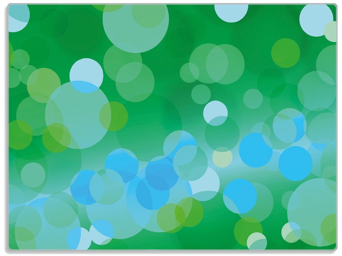 Wallario Schneidebrett Grüne Kreise und harmonisches blaue ESG-Sicherheitsglas, 1-St), rutschfester Muster, 4mm, Gummifüße (inkl. - 30x40cm