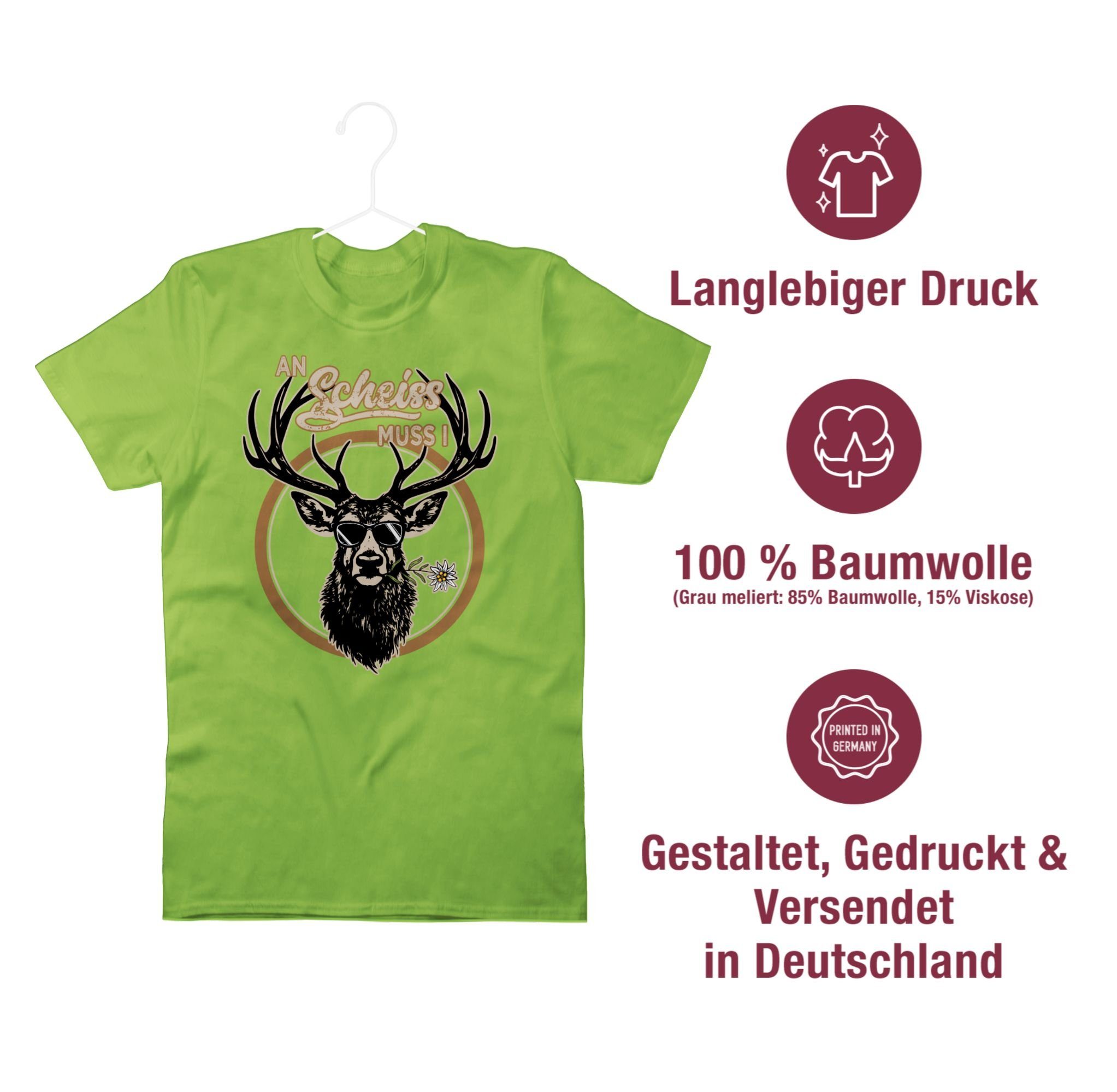 Mode Hirsch An Herren Oktoberfest 04 i für Hirschgeweih muss Scheiß Shirtracer Hellgrün T-Shirt