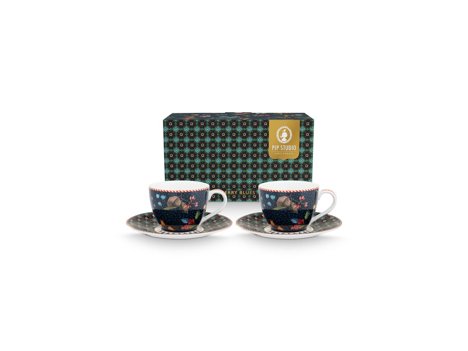 PiP Studio Espressotasse Berry Blues Espressotasse m.U.blau 120ml Set2, Porzellan