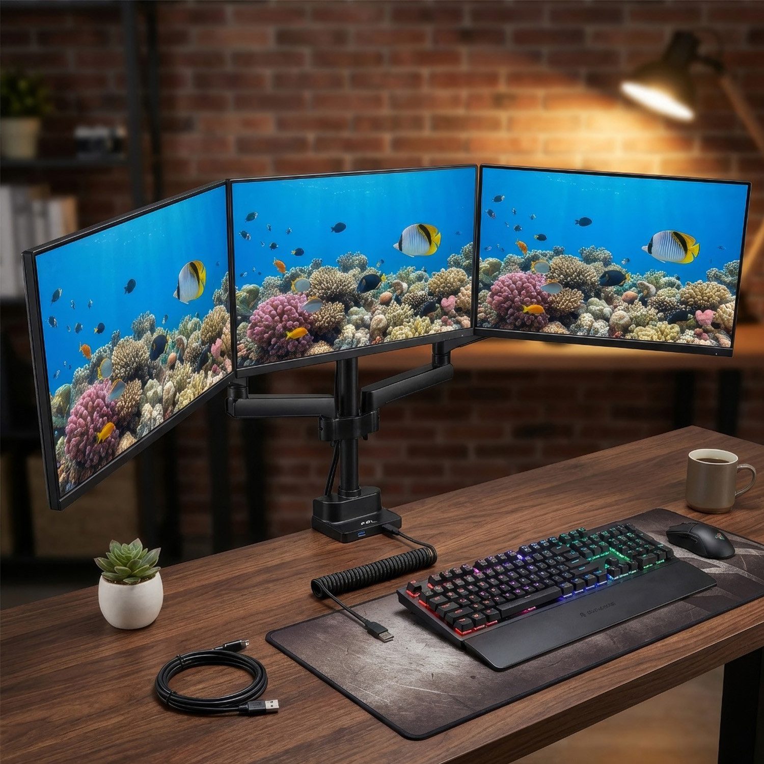 Maclean Monitor-Halterung MC-811 3-fach Monitorhalterung Tisch 17–27 Zoll, (bis 27,00 Zoll, Gasfeder, bis 21 kg, VESA 75x75/100x100, ergonomisch)