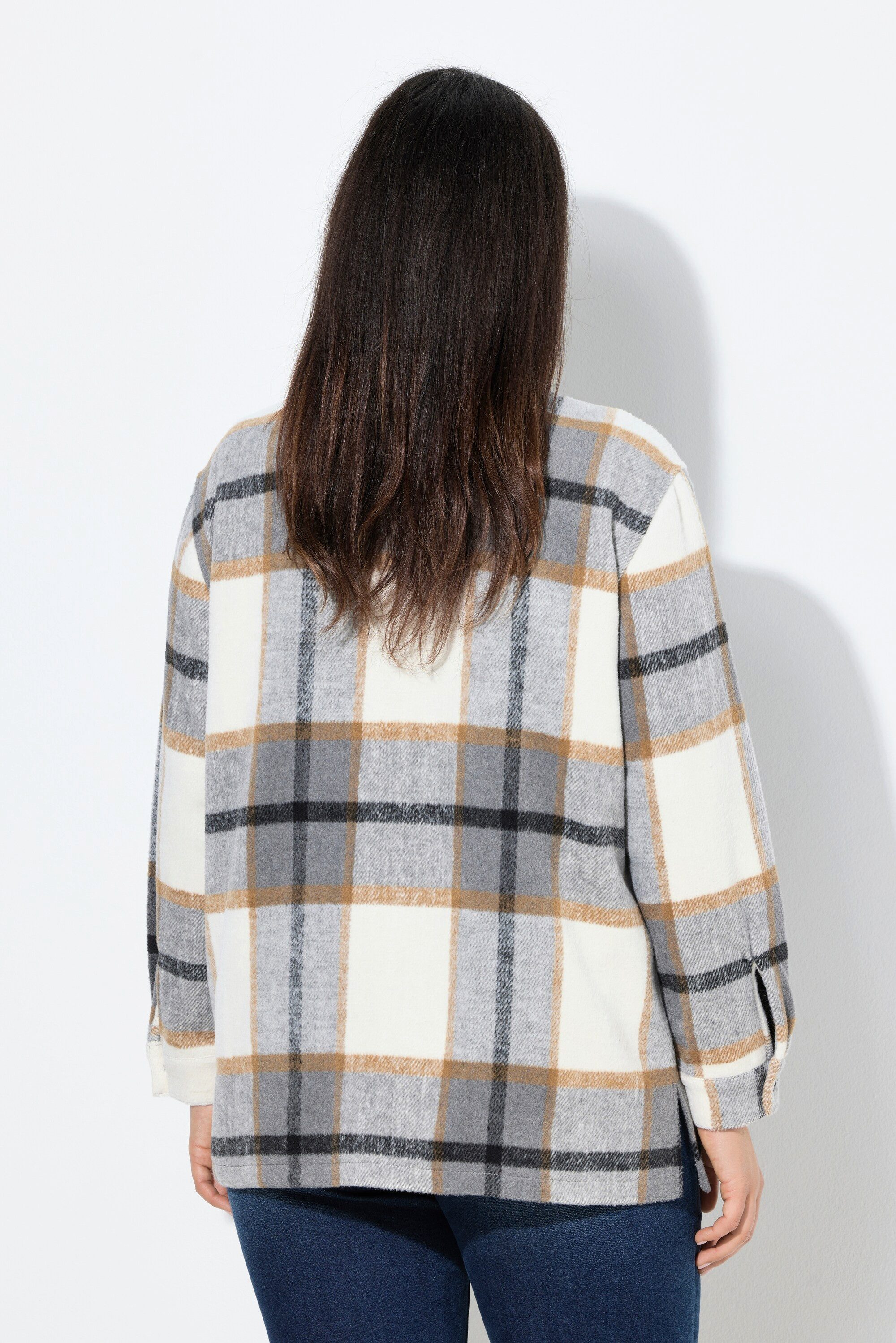 Ulla Popken Sommerjacke Shaket Karomuster Oversized Hemdkragen Langarm