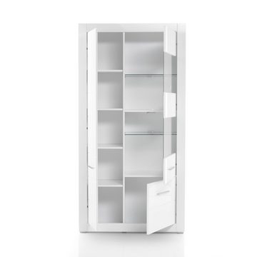 Lomadox Wohnwand BALVE-61, (5-St., 5-tlg), Wohnzimmer -Set inkl. Vitrine mit LED in Hochglanz weiß 265x198x45cm