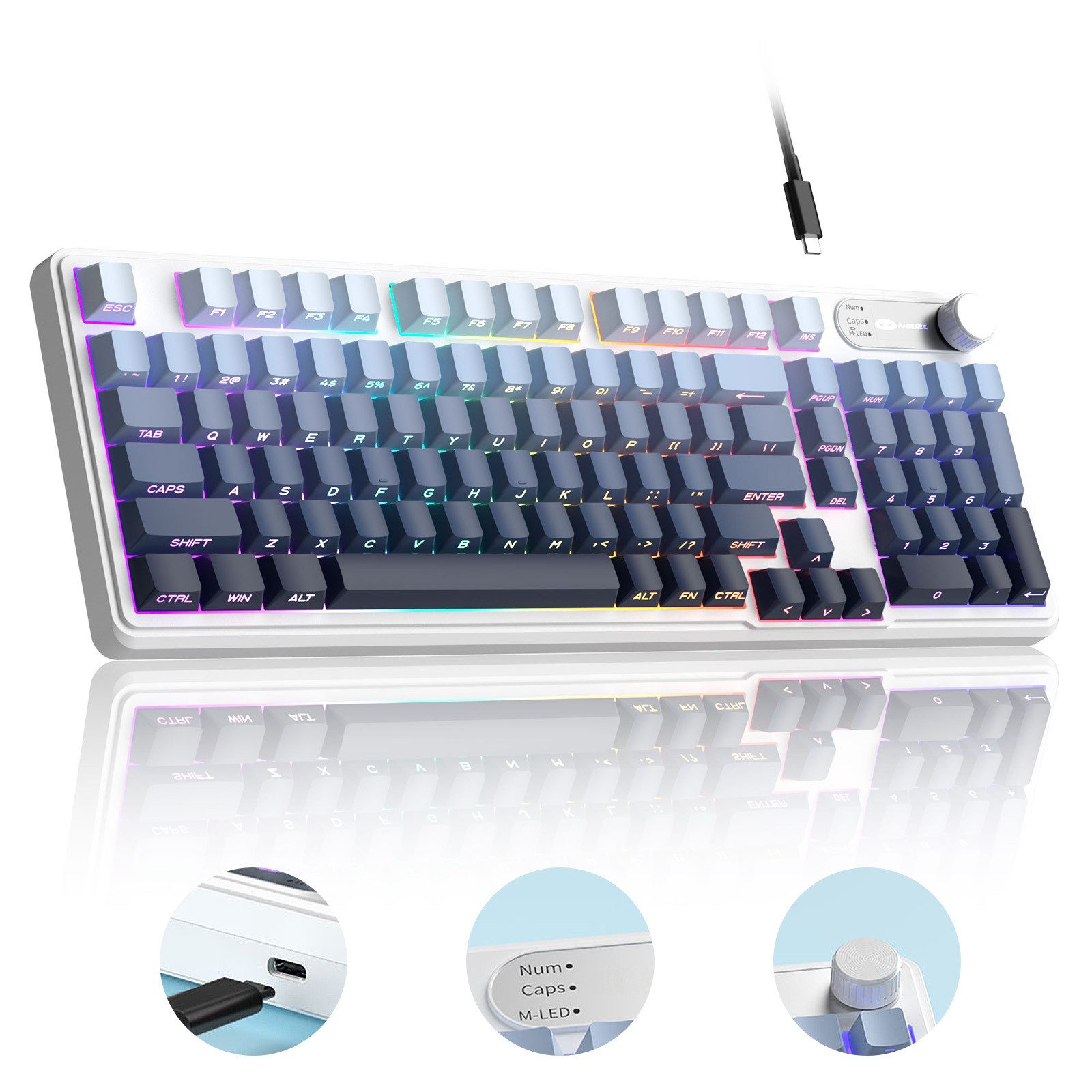 DOPWii Folientastatur,Kabelgebundene Gaming-Tastatur mit 84/98 Tasten,kompakt Tastatur (Membran-Tastatur mit 98 Tasten, RGB-Beleuchtung,Ergonomisch)