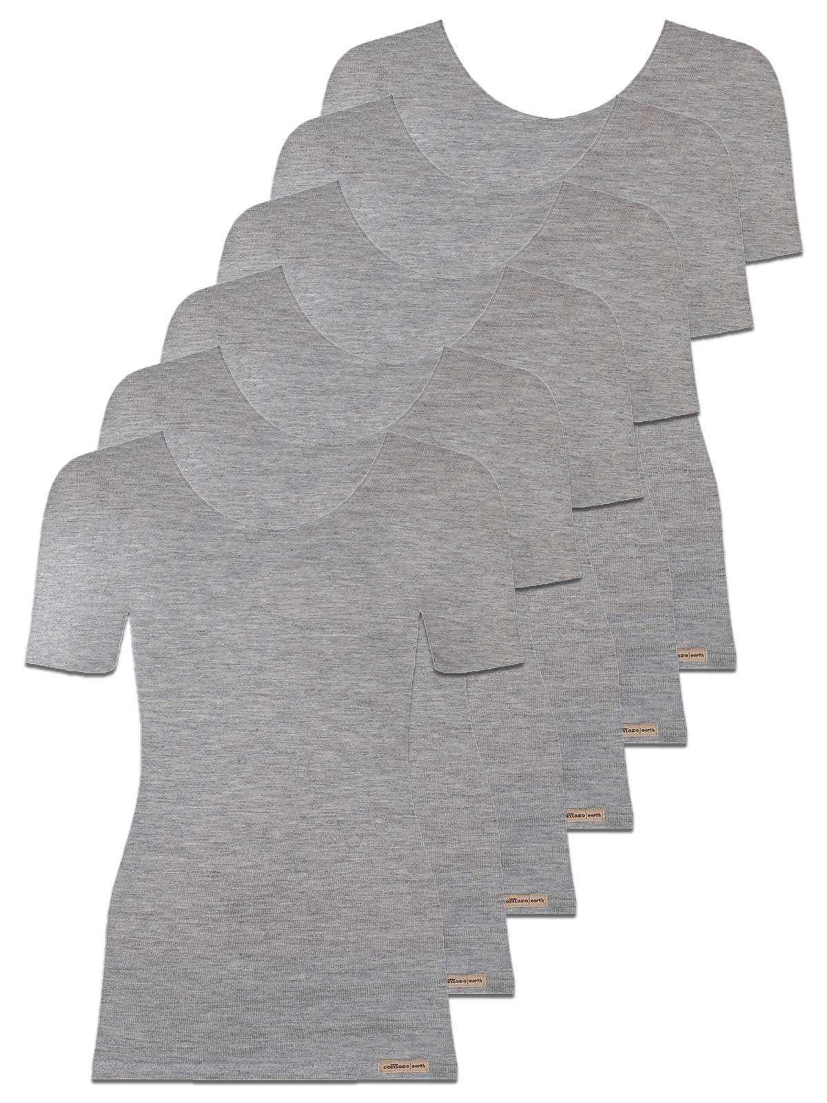 COMAZO Unterhemd 6er Pack Baumwoll Damen Shirt Unterhemd (Packung, 6-St) Vegan grau-melange