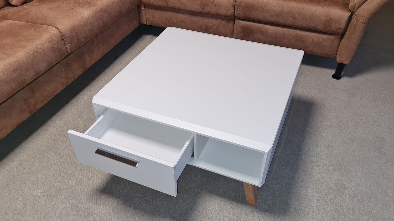 Möbel Akut Couchtisch Couchtisch LIGHT LINE 5 weiß matt Lack Eiche massiv 75x75cm, Matt Lackierung