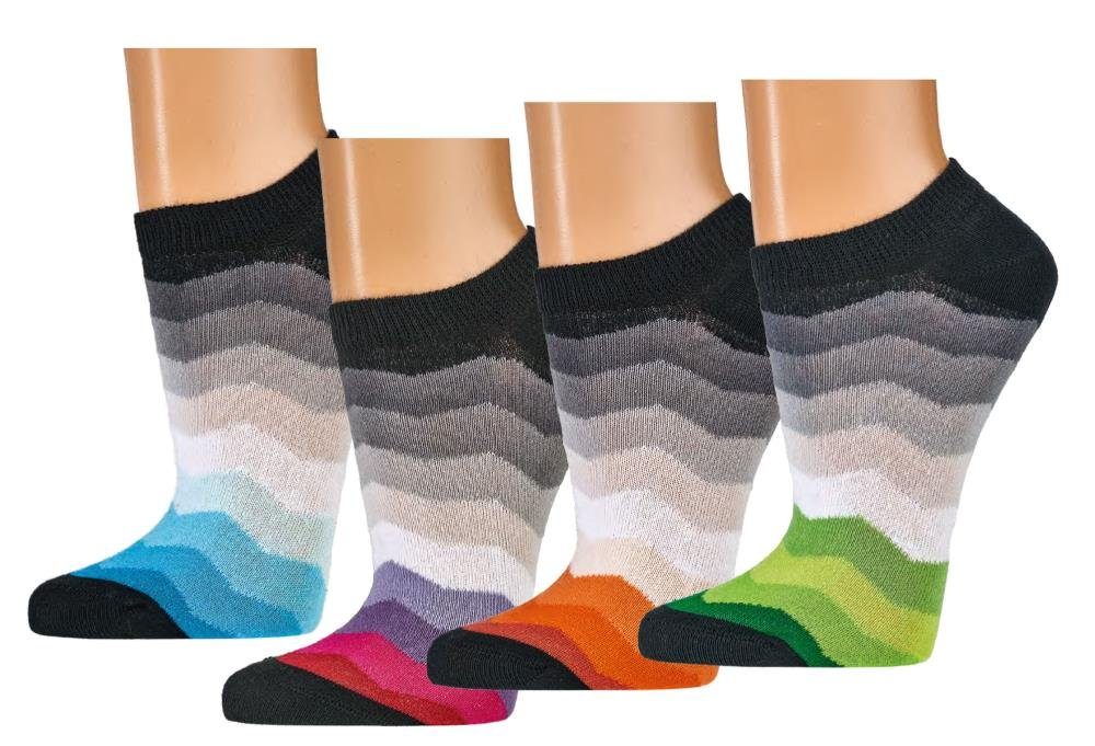 TippTexx 24 Sneakersocken 6 Paar Damen Sneakersocken viele Motive kurze Socken für den Sommer (6 Paar) hochwertige gekämmte Baumwolle, handgekettelt