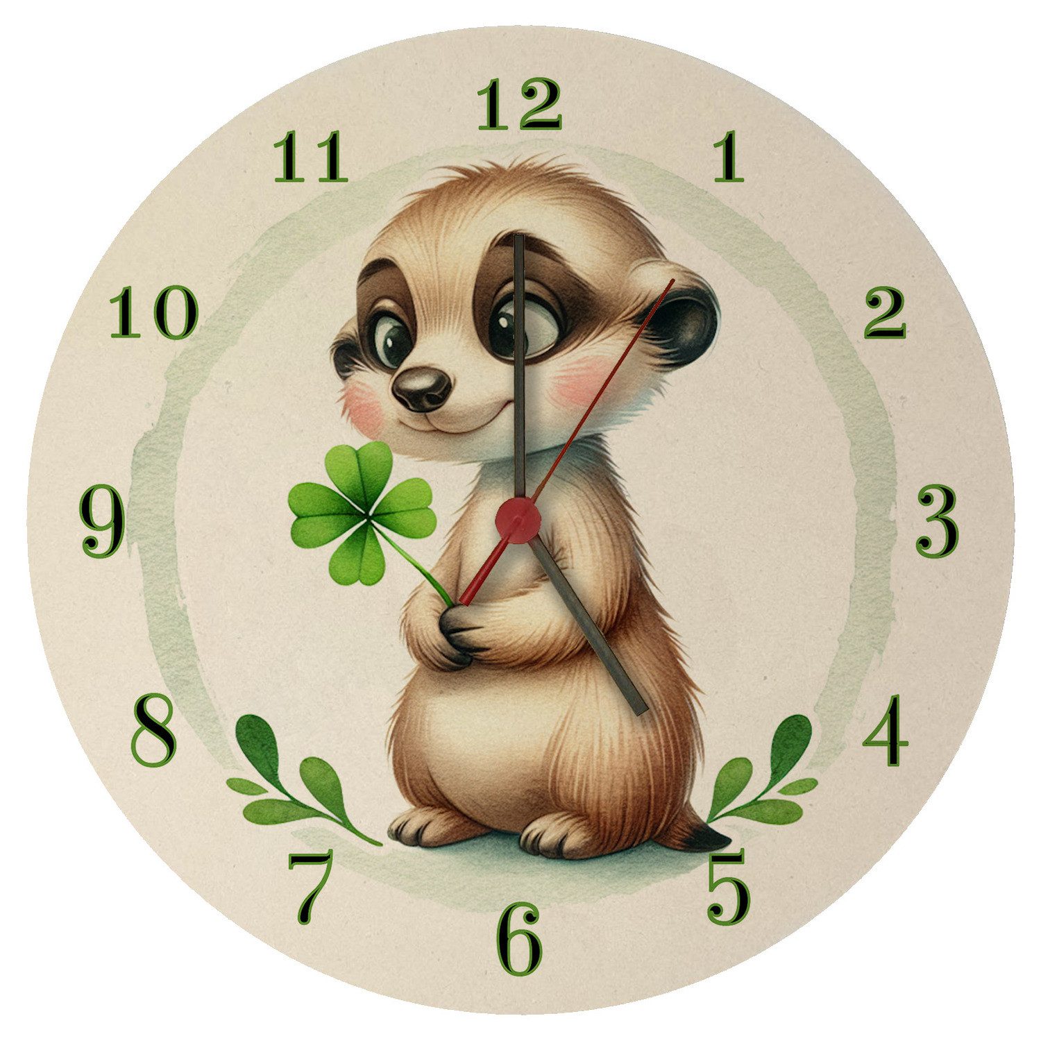 speecheese Wanduhr Erdmännchen mit Kleeblatt Wanduhr günstig online kaufen