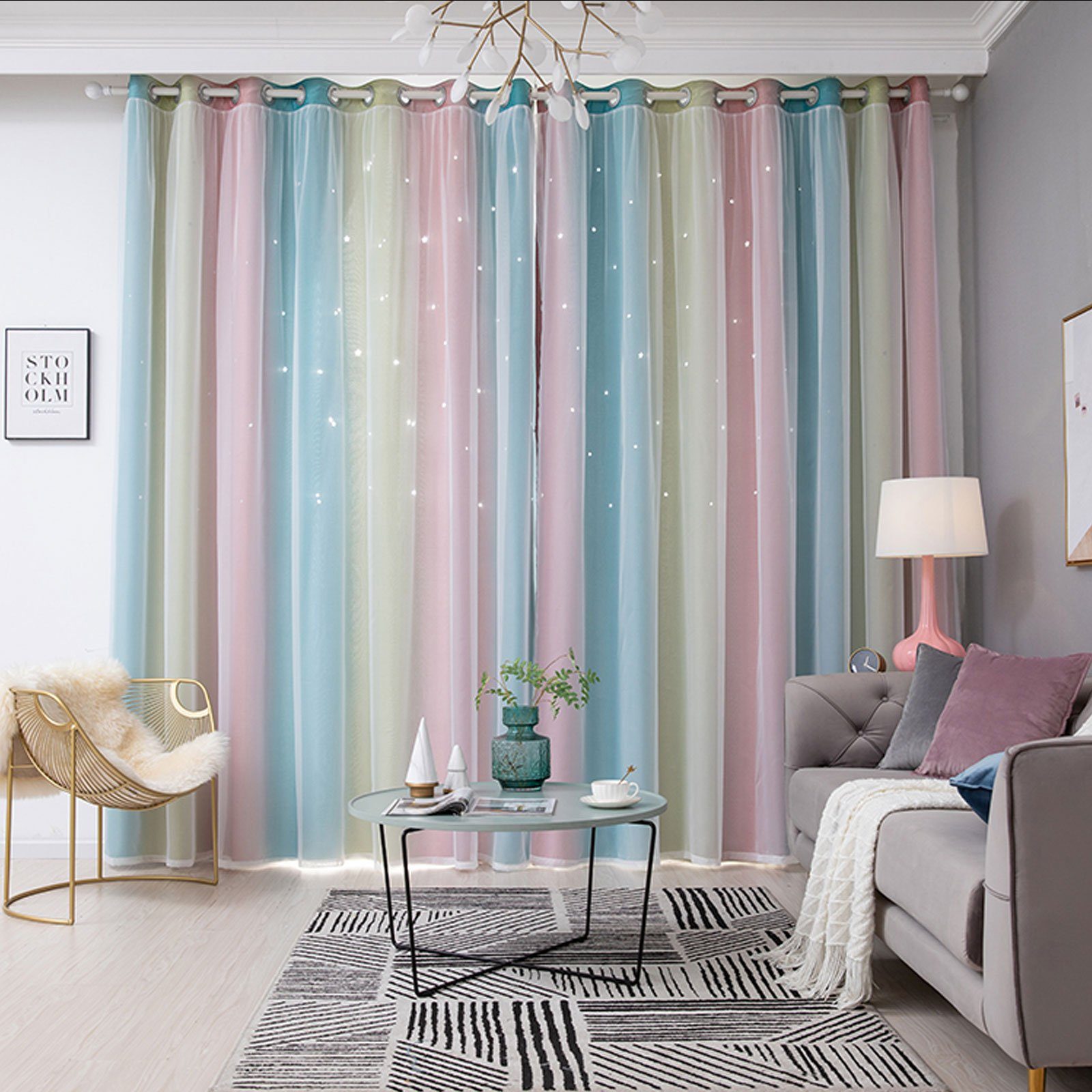 OKWISH Verdunkelungsvorhang 2er Set Curtains Farbverlauf günstig online kaufen