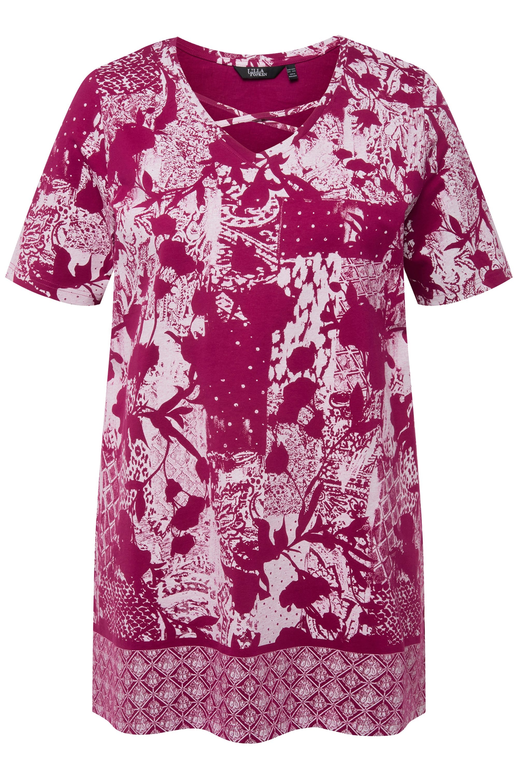 Ulla Popken Longshirt T-Shirt Patchdruck Zierbänder günstig online kaufen