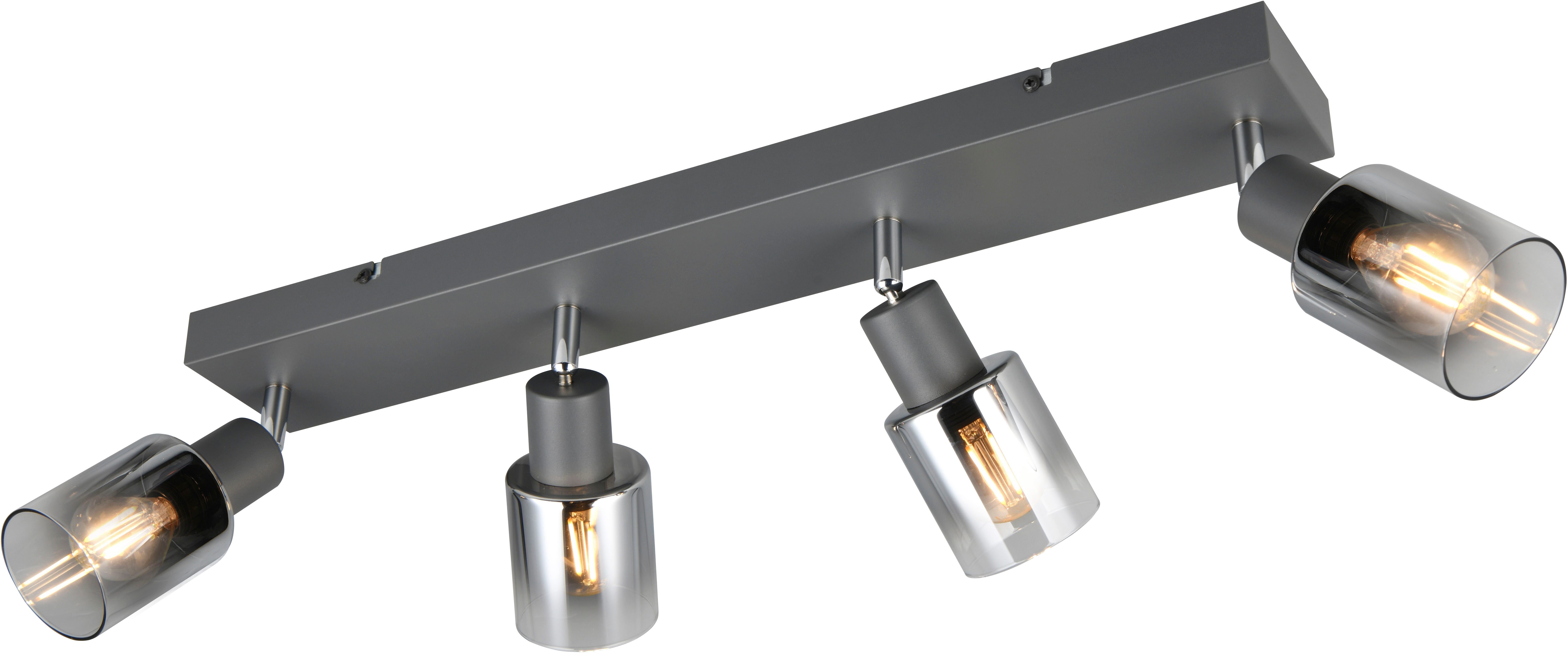 Reality Leuchten Deckenstrahler CADIZ, Spot 4-flammig, exkl 4xE14 max 10W, Glas anthrazit, verspiegelt, Leuchtmittel wechselbar, warmweiß - …