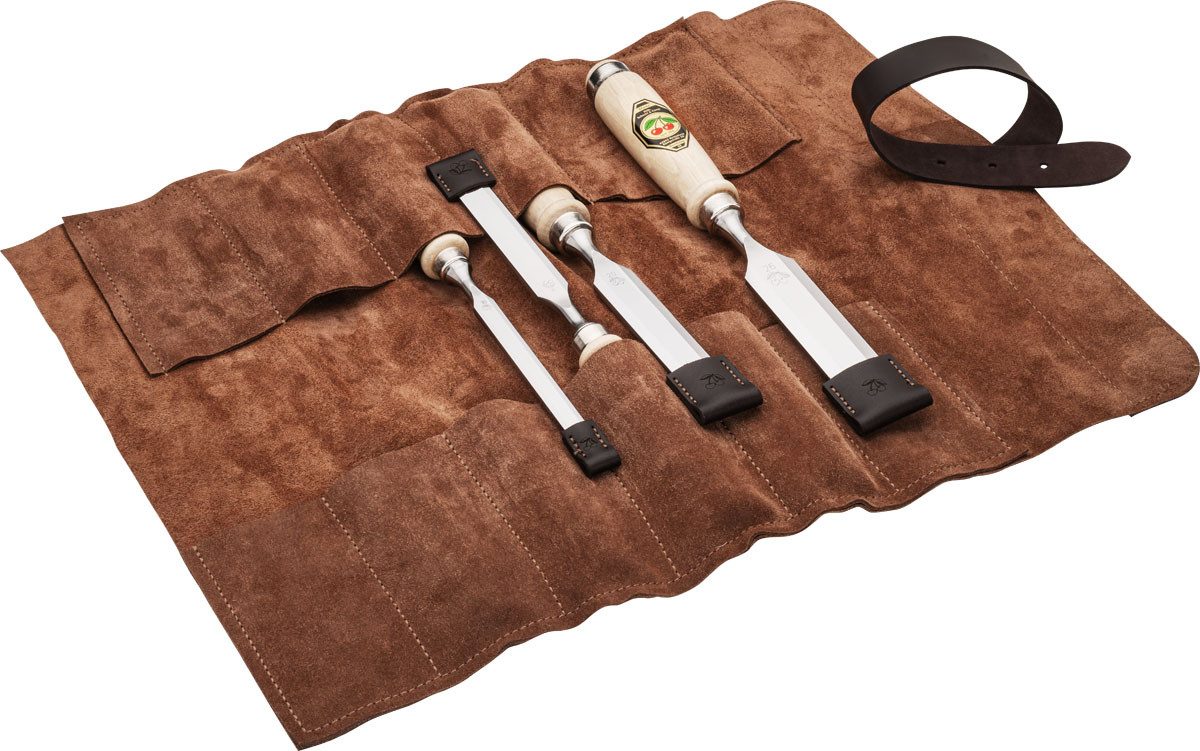 Stechbeitel KIRSCHEN Stechbeitelsatz in Ledertasche 4-tlg. mit Weißbuchenheft