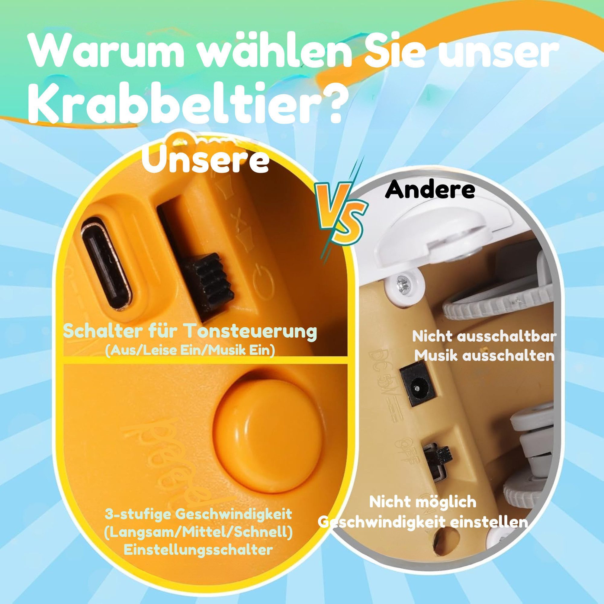 Vivitar Lernspielzeug Krabbe Baby Spielzeug, Kinderspielzeug Junge Mädchen (Lern- und Lehrspielzeug für Kinder, das Baby zum Krabbeln anregt, Baby Geschenk Junge Mädchen, bestes Geschenk für Baby), LED Lichtern, Musik, biegsamen Klauen, Hindernissen ausweichendem Sinn