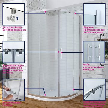 AQUALAVOS Runddusche Duschkabine Runddusche Schiebetüren Viertelkreis Halbrund Gleittüren, BxT: 80x80 cm, Einscheiben-Sicherheitsglas (ESG), großer Verstellbereich, ebenerdige Montage möglich, Höhe: 185 cm