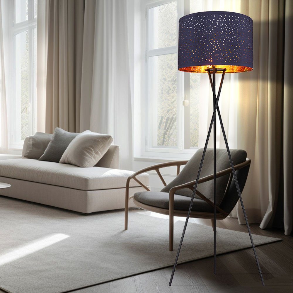Wohnzimmerlampe Stehlampe, nicht blau 62cm D Stehleuchte Globo Leuchtmittel Metall Dreibein schwarz inklusive, Textil