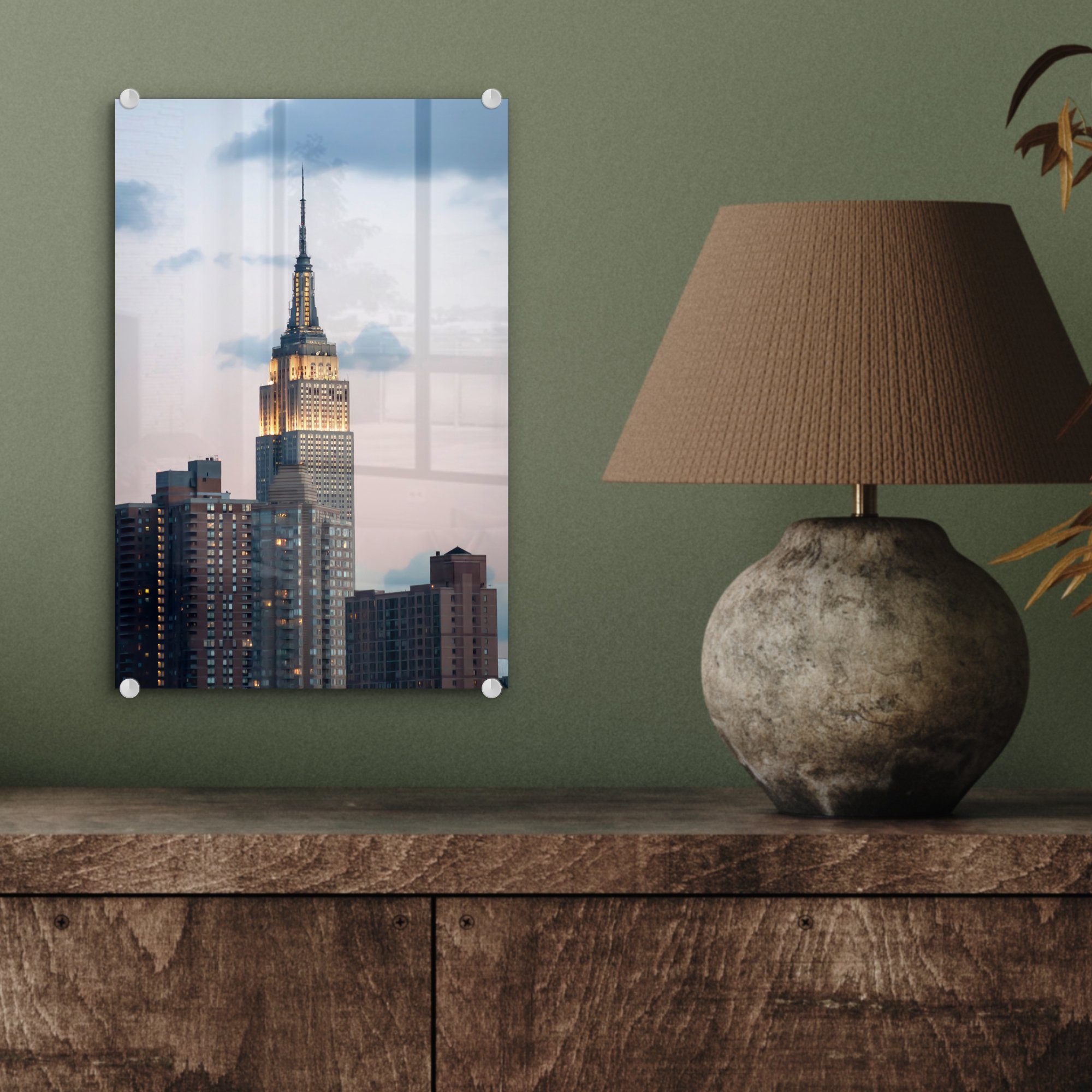 MuchoWow Acrylglasbild Empire State Building (1 St), - Bilder auf Foto Glas Wandbild Glasbilder Glas - NY, - auf Manhattan bunt Wanddekoration