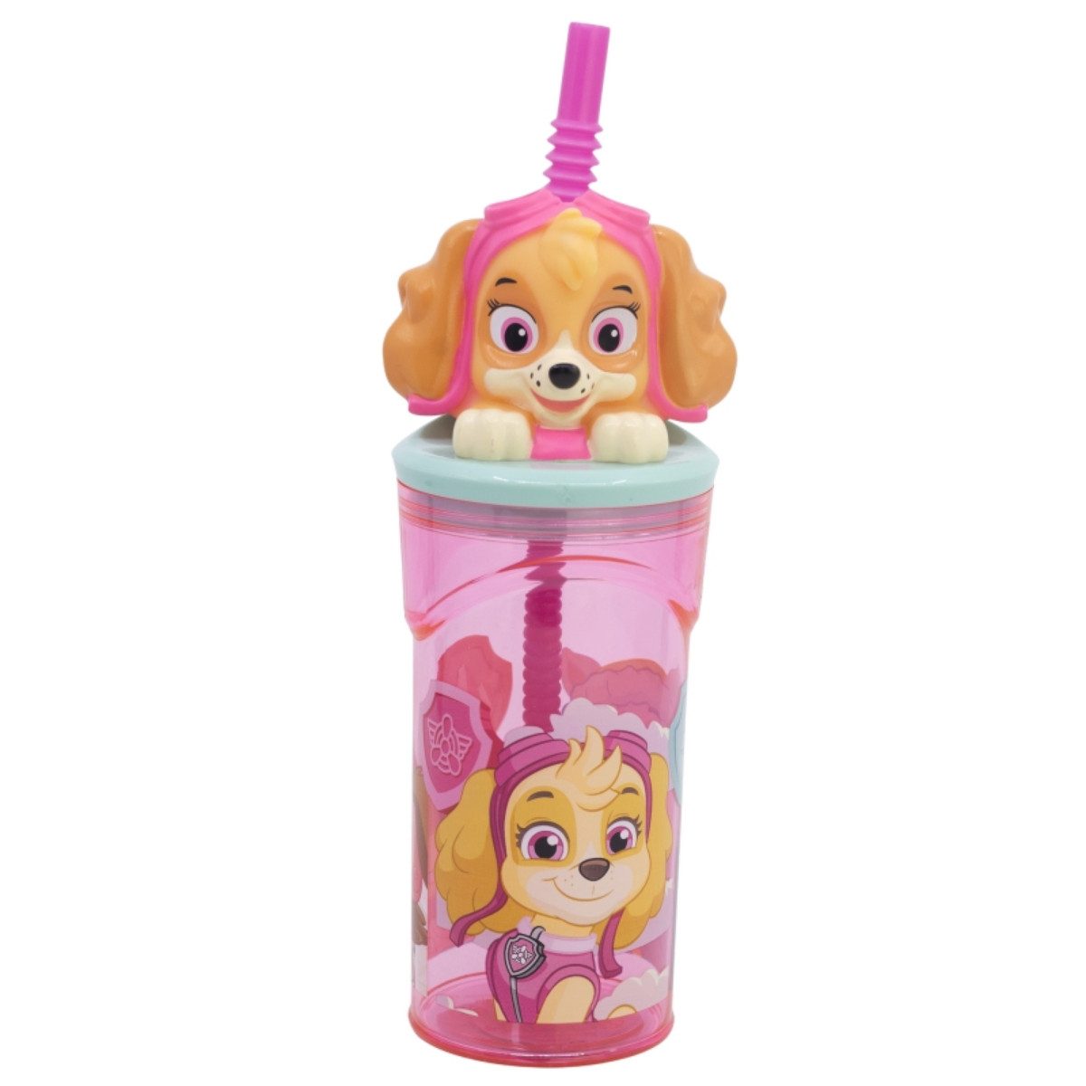 PAW PATROL Trinkflasche Becher 3D Kindertrinkbecher 360 ml mit Strohhalm & Figurdeckel