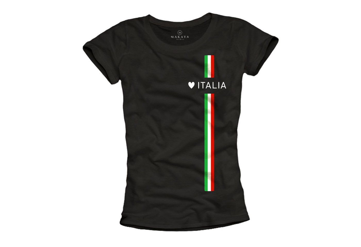 MAKAYA Print-Shirt Damen Herz Italien Trikot Fahne Italia Italienische Mode Sommer Top Kurzarmshirt
