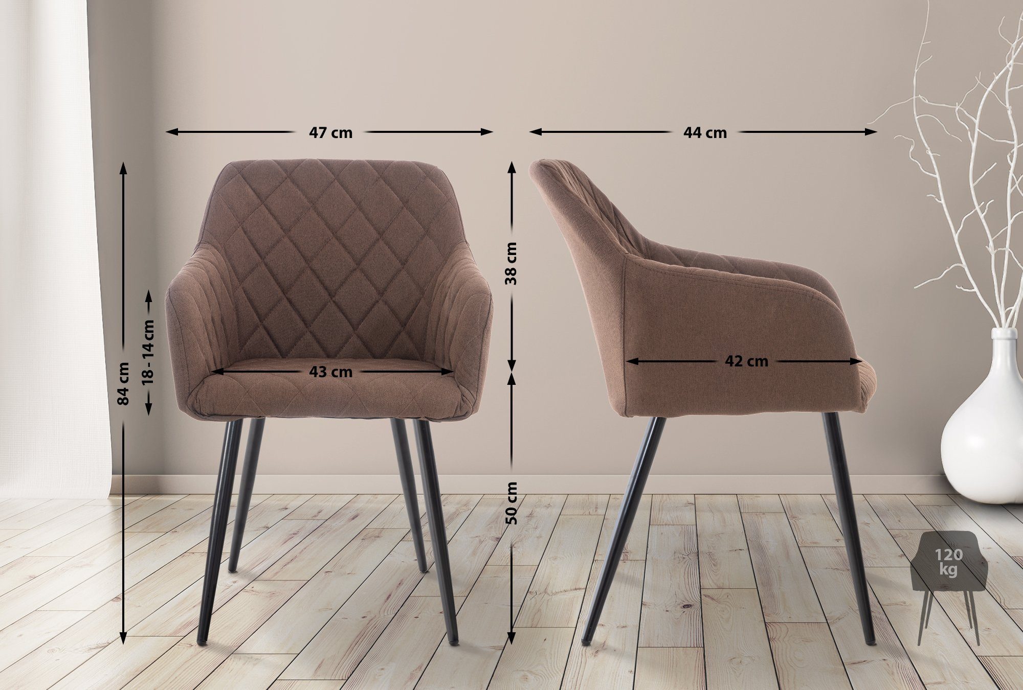 CLP Küchenstuhl Shila (4er Set, 4 St), Metall, Samt/ Stoff, mit Armlehnen günstig online kaufen