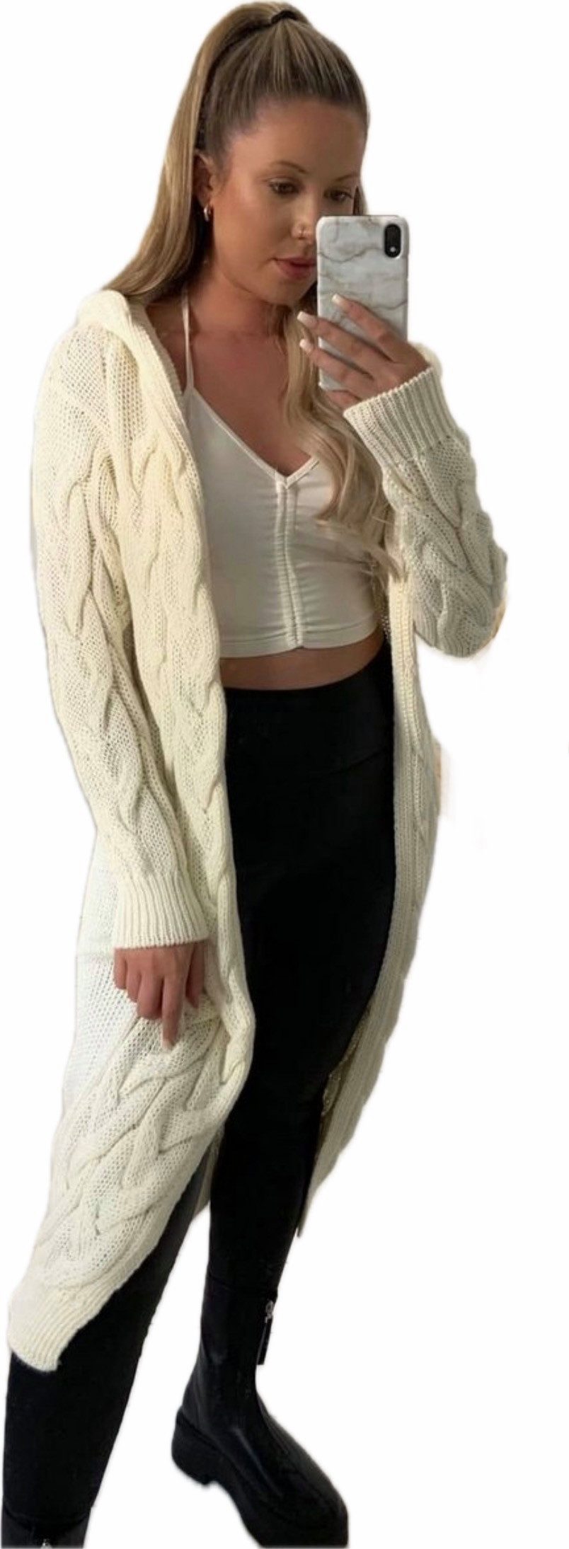 Worldclassca Kapuzenstrickjacke Worldclassca lange Strickjacke Zopfmuster Cardigan Kapuze Bolero