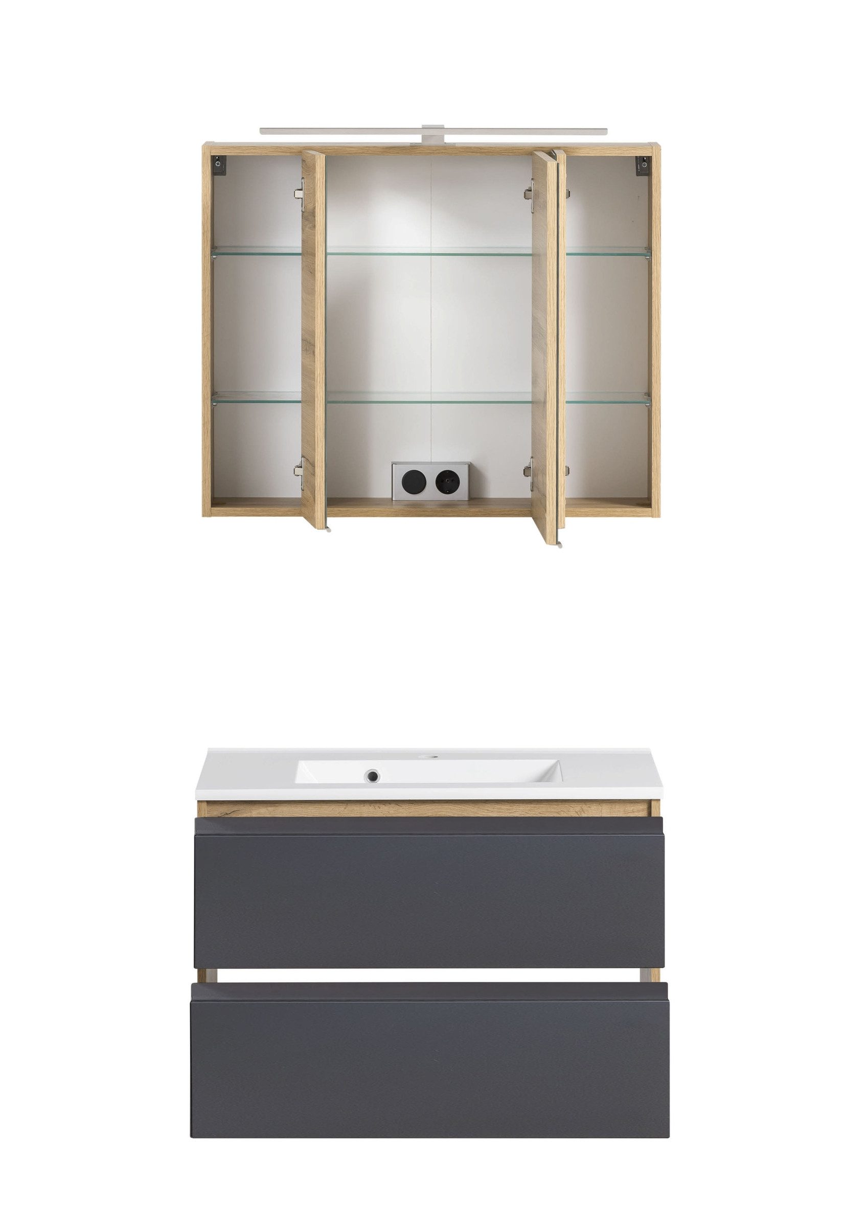 HELD MÖBEL Badmöbel-Set (2-tlg) in grau / Wotaneiche-Dekor - 80x195x47cm (BxHxT), (2-tlg)