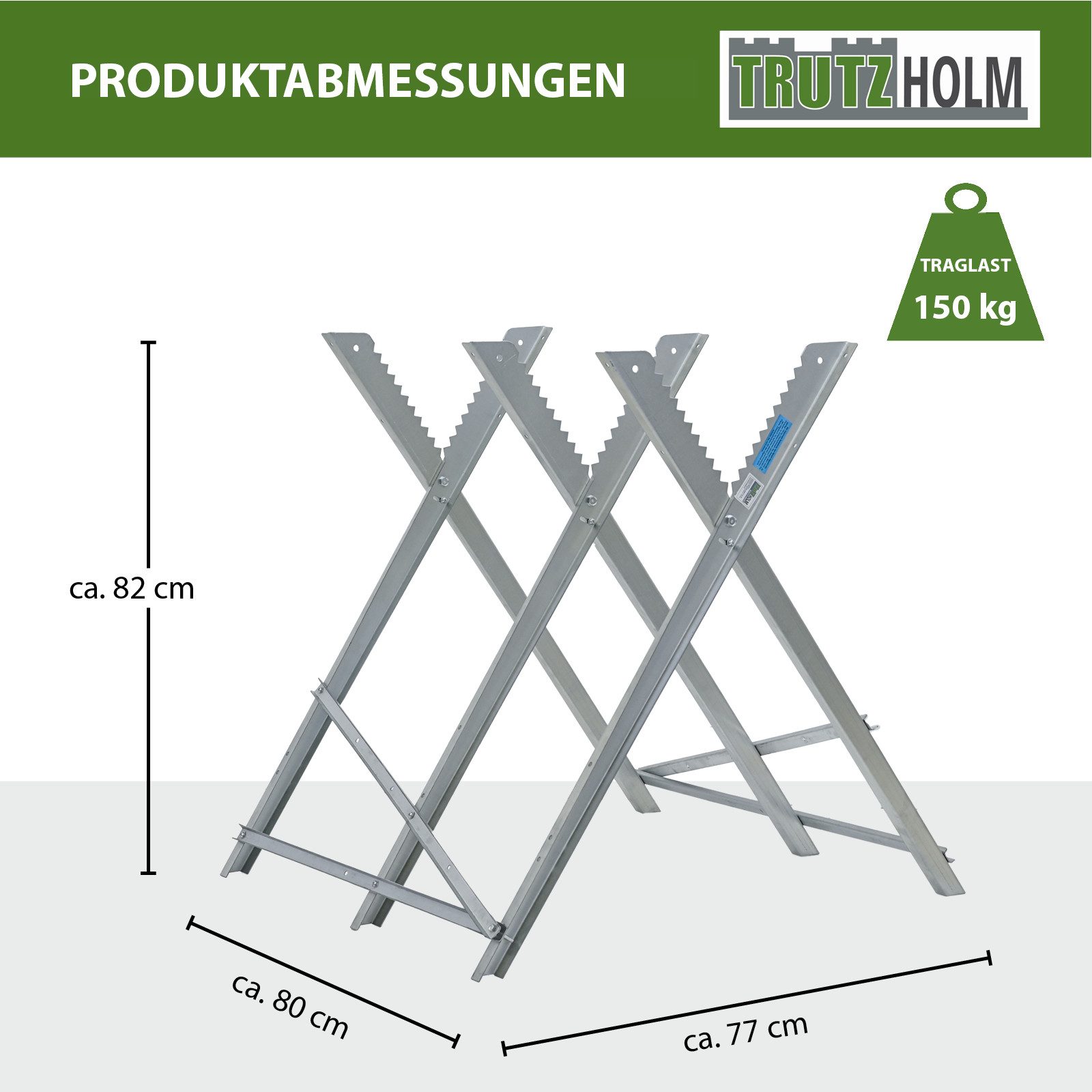 TRUTZHOLM Sägebock Holzsägebock klappbar 82x80x77 cm Stahl verzinkt 150 kg Traglast, angenehmes Arbeiten,stufenlose Verstellung,verzinkte Metallprofile