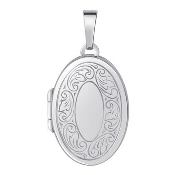 JEVELION Silberkette mit Medaillon oval OrnamentVerzierung 925 Silber Anhänger für 2 Bilder (Fotomedaillon, für Damen, Frauen und Mädchen), Amulett mit Kette - Länge wählbar 36 - 70 cm oder ohne Kette.