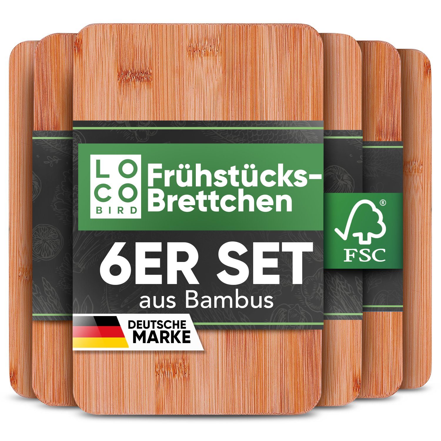 Sidorenko Frühstücksbrett Frühstücksbrettchen aus Bambus Holz - Schneidebrett für die Küche, (6-St)