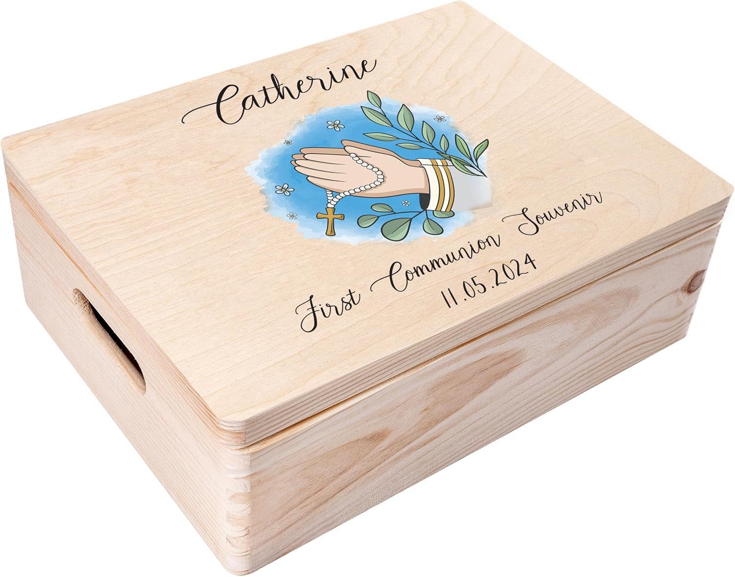 Creative Deco Holzkiste Kommunion Geschenke für Mädchen Jungen, Natur 40 x 30 x 14 cm