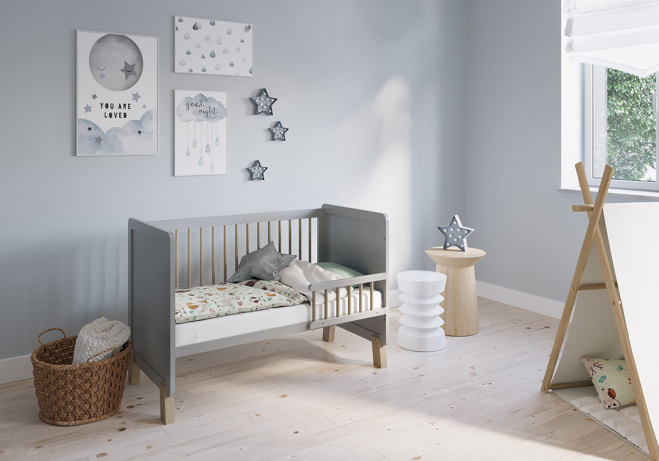 FabiMax Babybett Nachteule, 120x60 cm, 3-fach Höhenverstellbar, Umbaubar zu günstig online kaufen