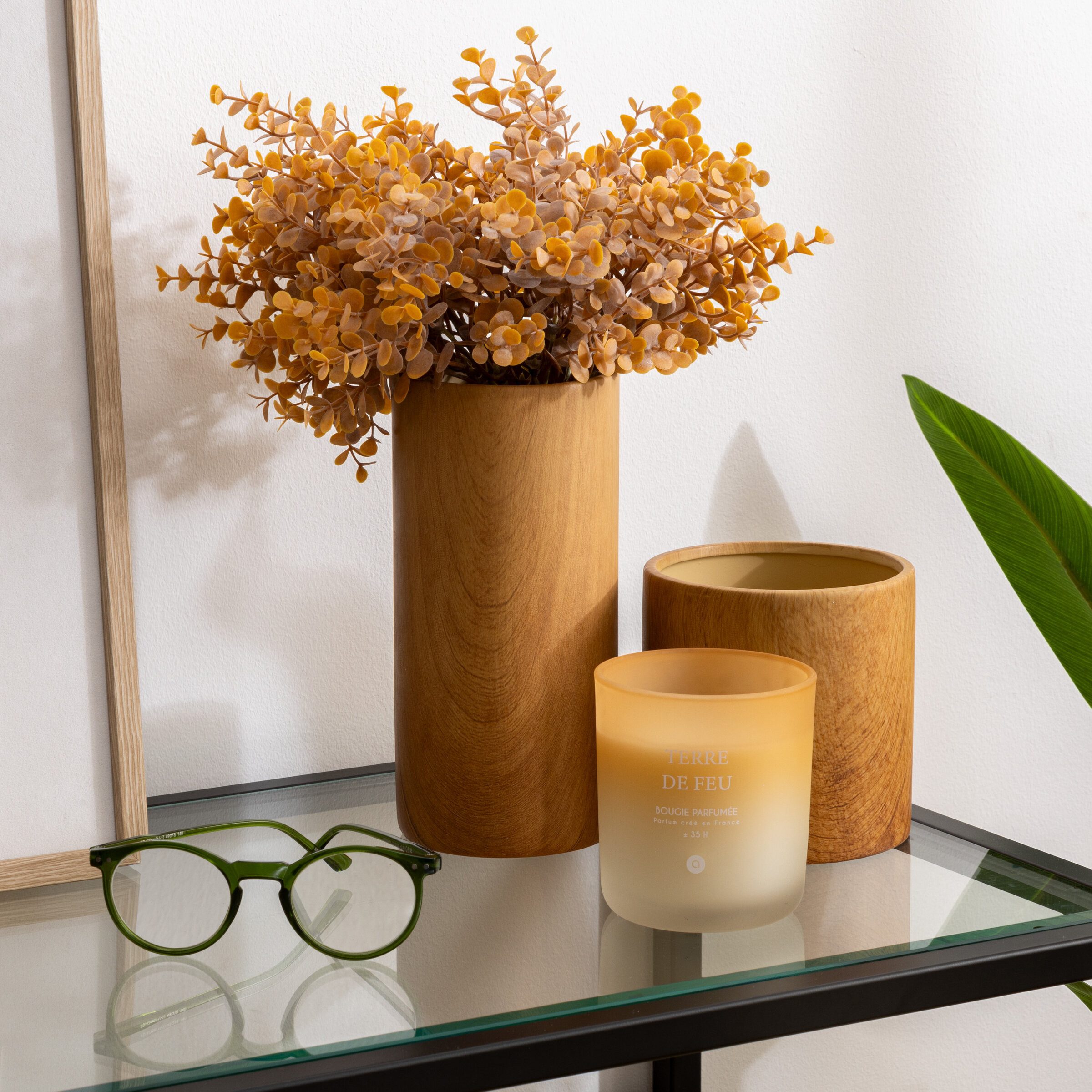 Atmosphera Créateur d'intérieur Dekovase Keramikvase SAO, Holzoptik, 20 cm (einzeln)