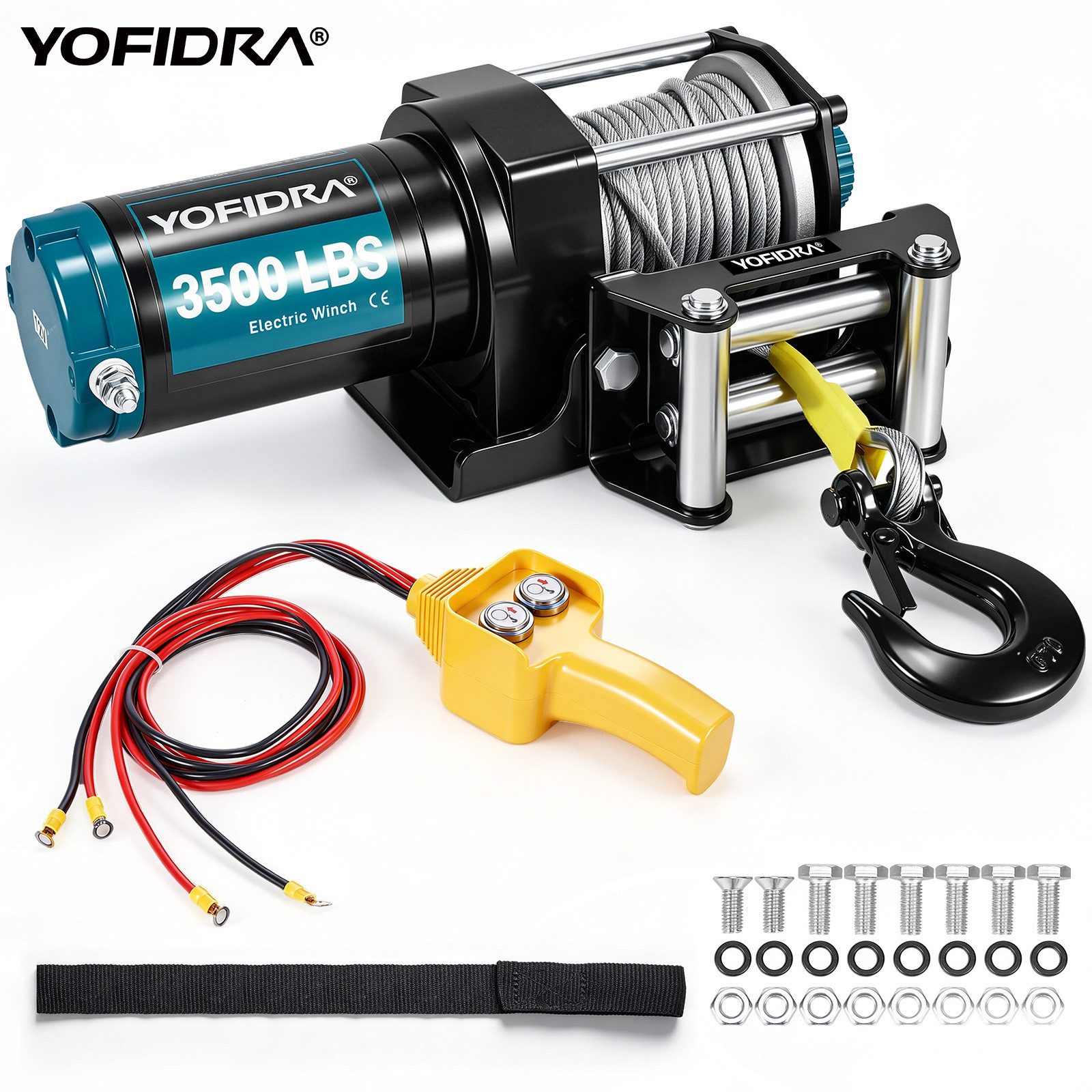 Yofidra Seilwinde 1500 kg Elektrische Seilwinde 12V, 2PS Kupfermotor, 10m Stahlseil, (1-St), Komplettset für Fahrzeugbergung mit starker Zugkraft