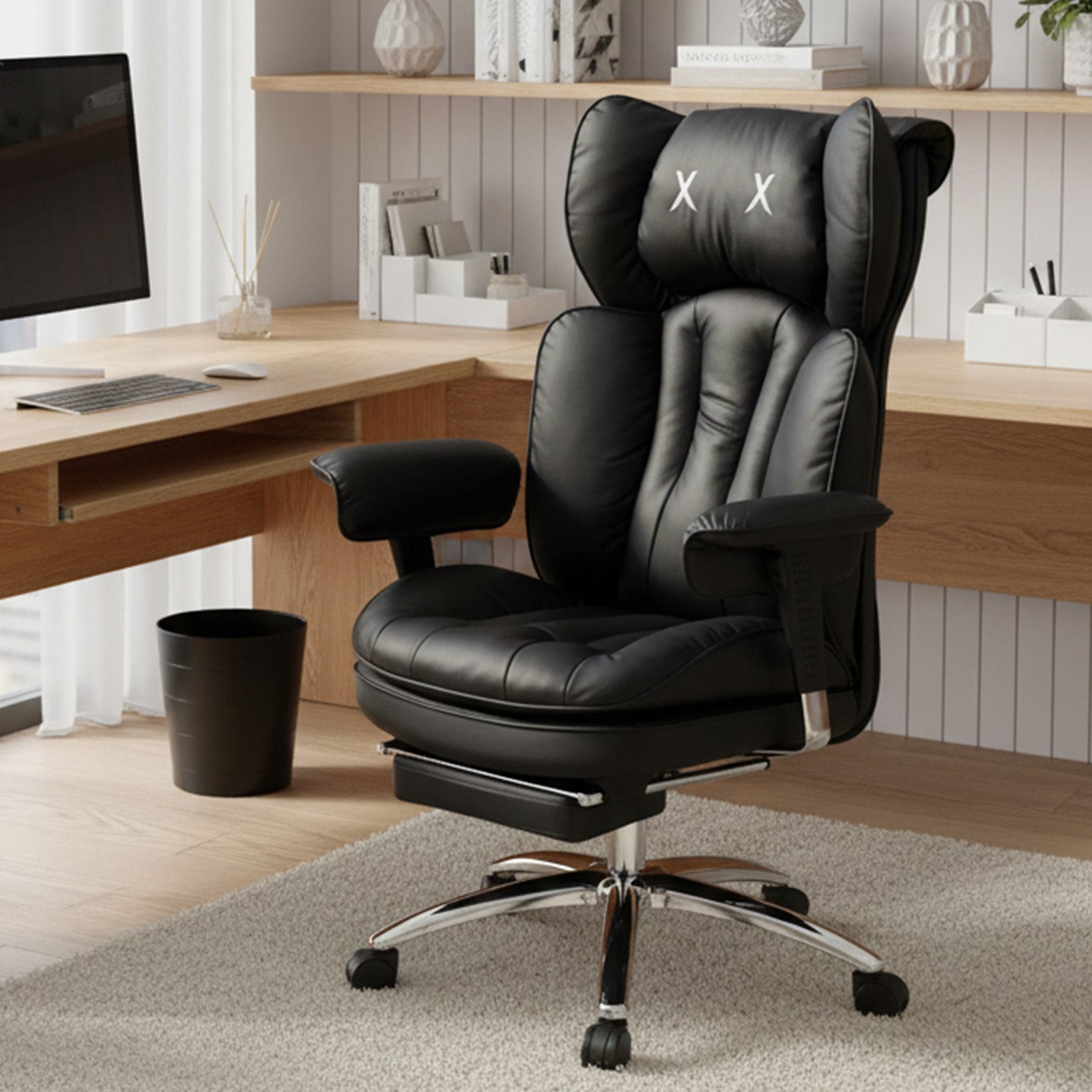 EFOMAO Bürostuhl Schreibtischstuhl, Gaming-Stuhl, Chefsessel mit Fußstütze, ergonomisch (1 St), mit 90°-135° Liegefunktion, höhenverstellbare Armlehnen – Bild 3 von 5
