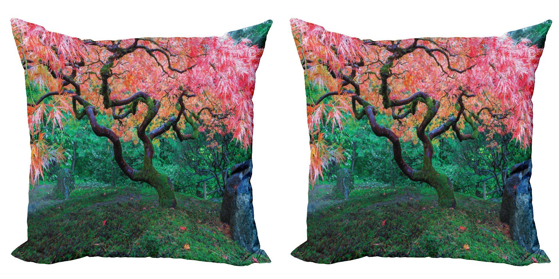 Abakuhaus Digitaldruck, Leaf Stück), in Red Modern Garten Maple Kissenbezüge Baum Accent (2 Doppelseitiger