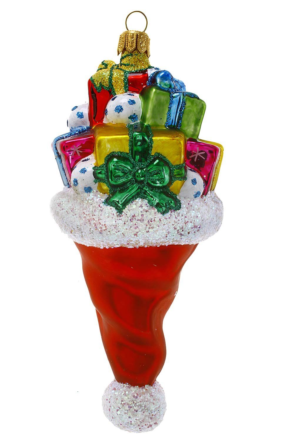 Christbaumschmuck mundgeblasen Hamburger Weihnachtskontor - handdekoriert Geschenke, mit Weihnachtsmütze
