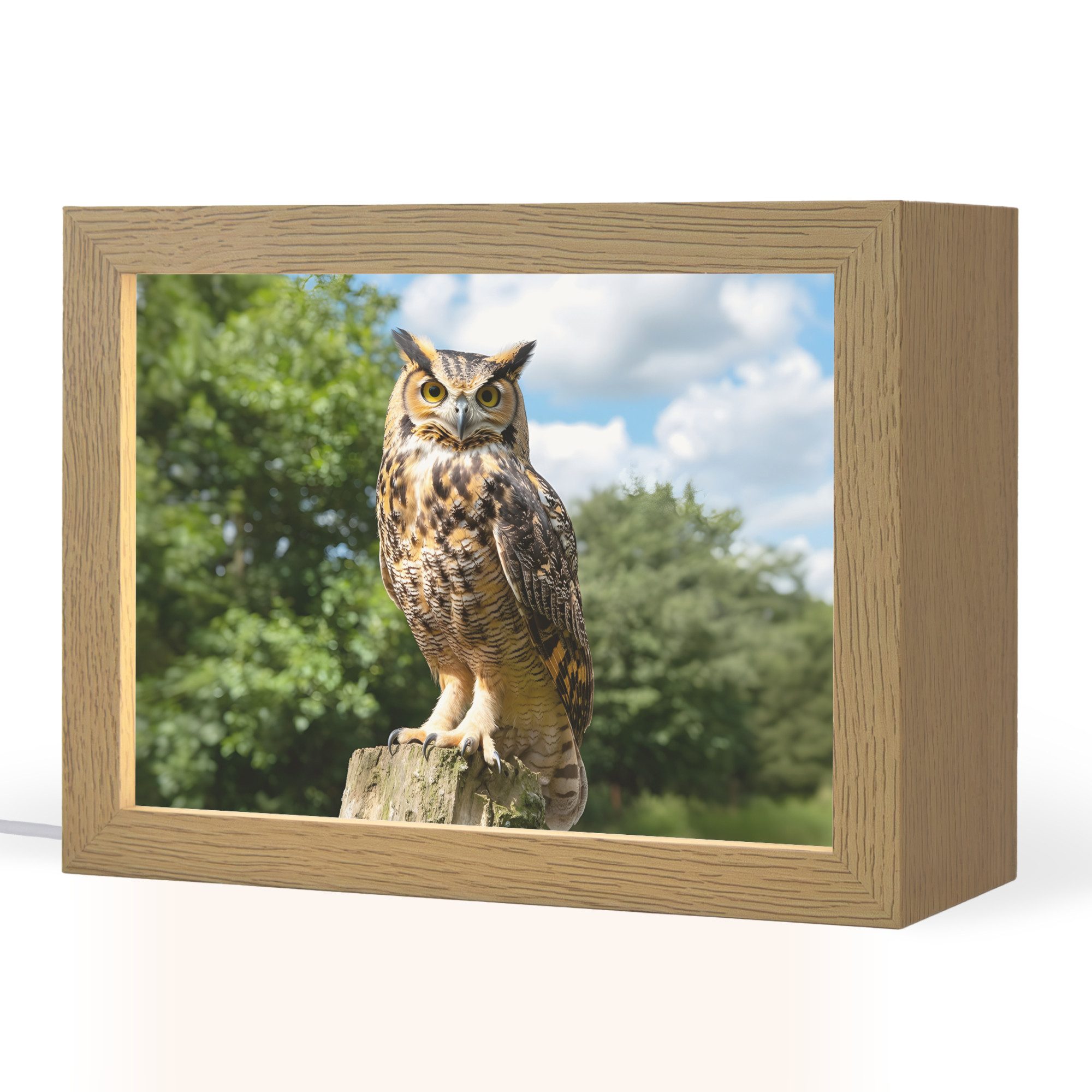 OnlyWow Tischleuchte Eule - Baumstamm - Wald - Himmel, Dimmbar, Farbwechsel, LED, Warmweiß, Kaltweiß, Neutralweiß Einstellbar, Tischlampe, Schreibtischlampe, Desk, Dimmbar, mit Kabel, LED