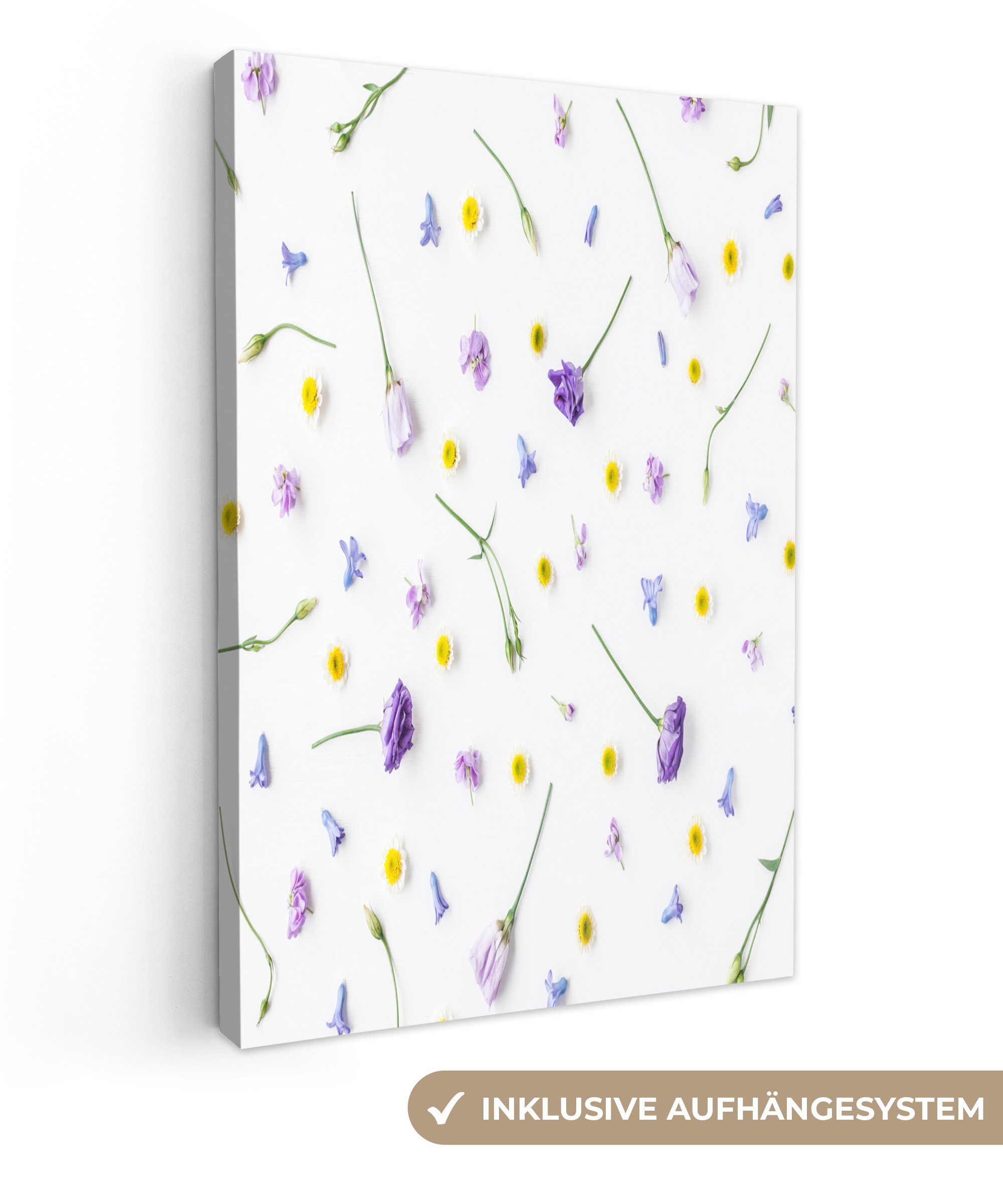 cm (1 - Blumen Zackenaufhänger, bespannt Vintage, fertig Leinwandbild Pastell OneMillionCanvasses® St), Leinwandbild inkl. - 20x30 Gemälde,