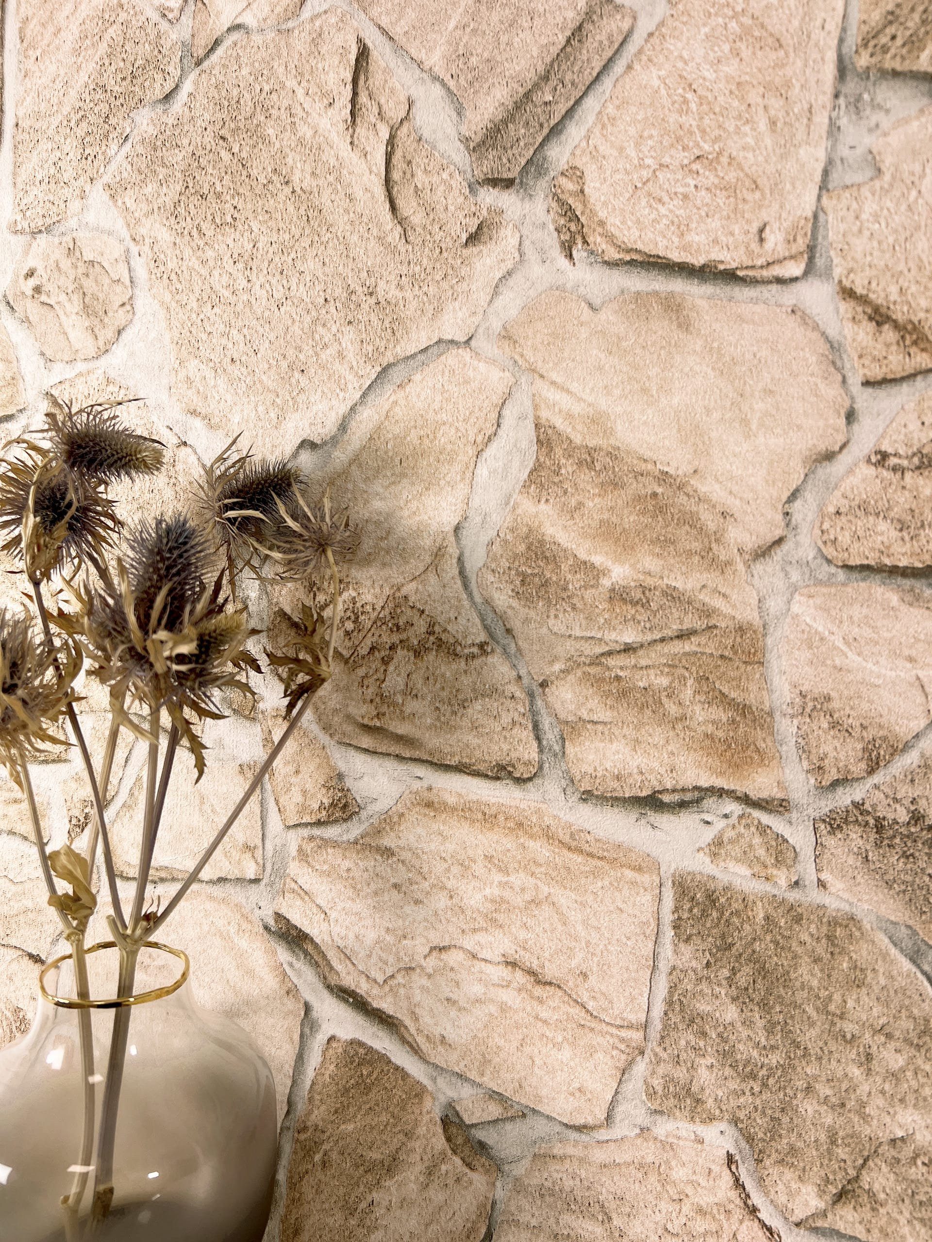 Newroom Vliestapete, Beige Tapete Modern Stein - Steintapete Steinoptik Cre günstig online kaufen