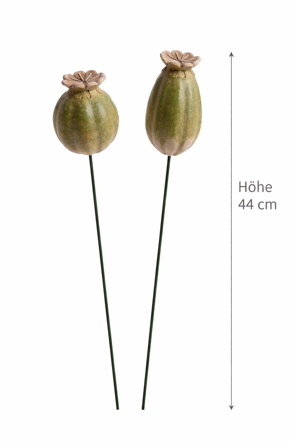 finehomegarden Dekofigur Mohn Mohnkapsel okka-grün Keramik 2fach sort. Gartenstecker Herbst (Set, 2 St., 2 tlg), H34cm + H44cm Stecker Dekoration Herbstdekoration 2Größen wählbar