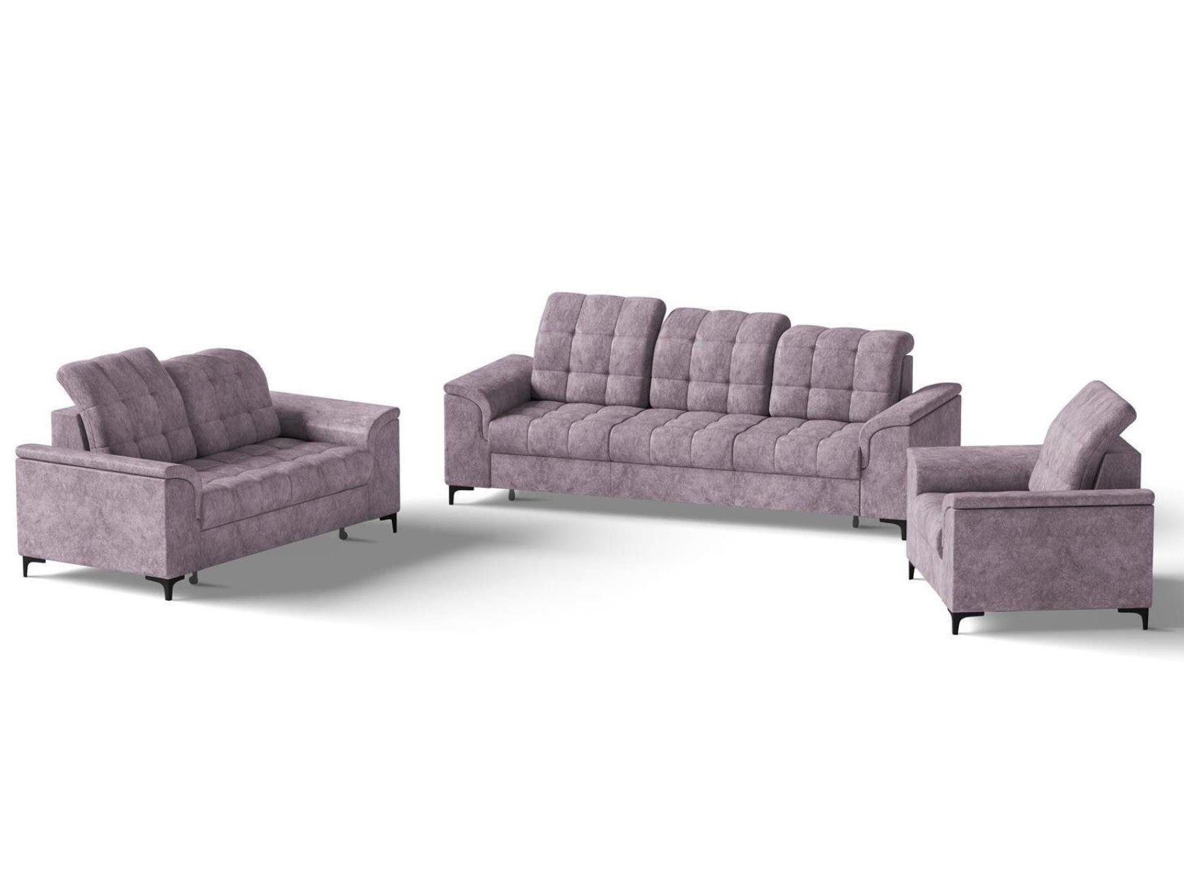 Beautysofa Polstergarnitur Snap, (mit Schlaffunktion, Bettkasten, verstellbare Kopfstützen, 3-Sitzer + 2-Sitzer + Sessel), stilvoll Polsterset mit schwarze Metallbeine aus Velvetstoff