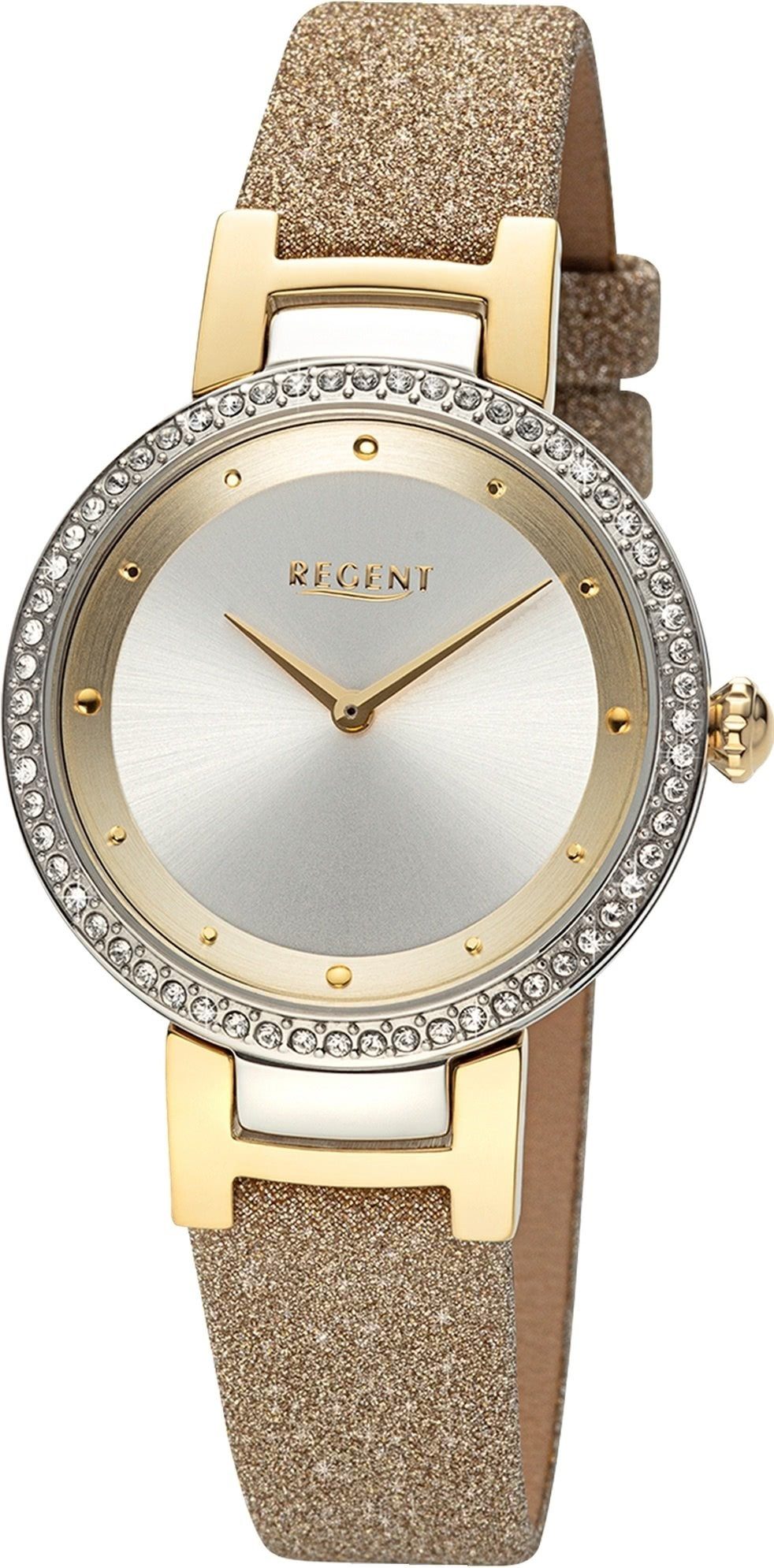 Regent Quarzuhr Regent Damen Armbanduhr Analog, Damen Armbanduhr rund, extra groß (ca. 33mm), Lederarmband